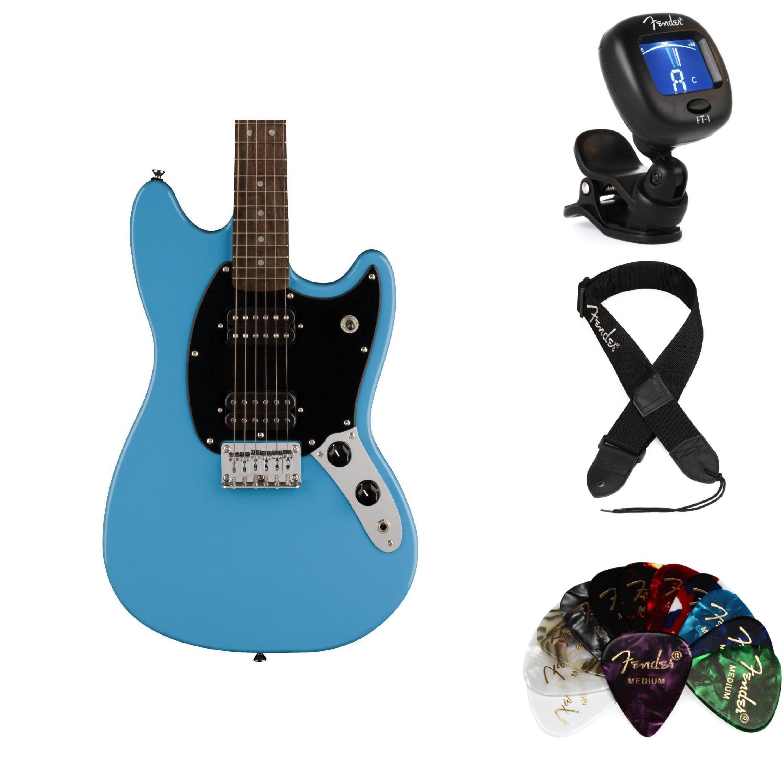 Squier Sonic Mustang HH Solidbody Electric Guitar Essentials Bundle -  California Blue