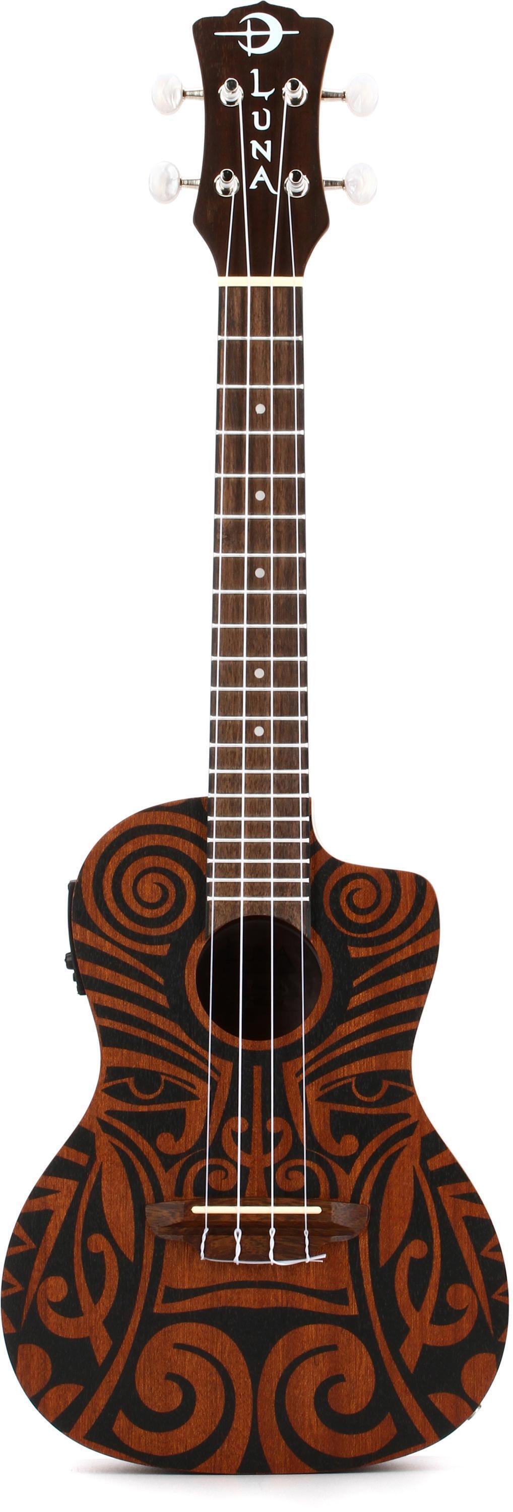 Luna Tribal Mahogany Concert Cutaway Ukulele A/E - Satin Natural