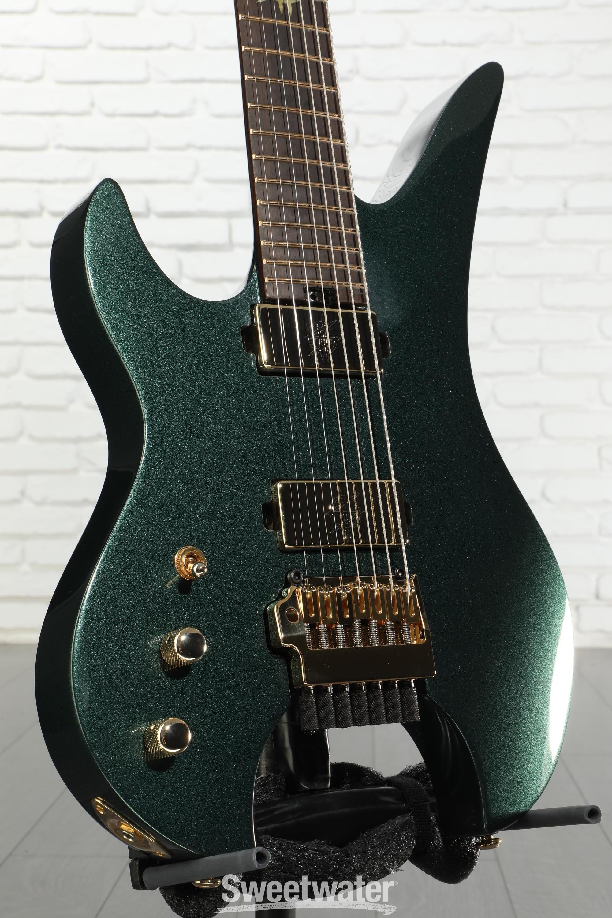Photo of Schecter Synyster Gates Custom-7 TR Signature Headless Left-handed Electric Guitar - Oak Green Metallic
