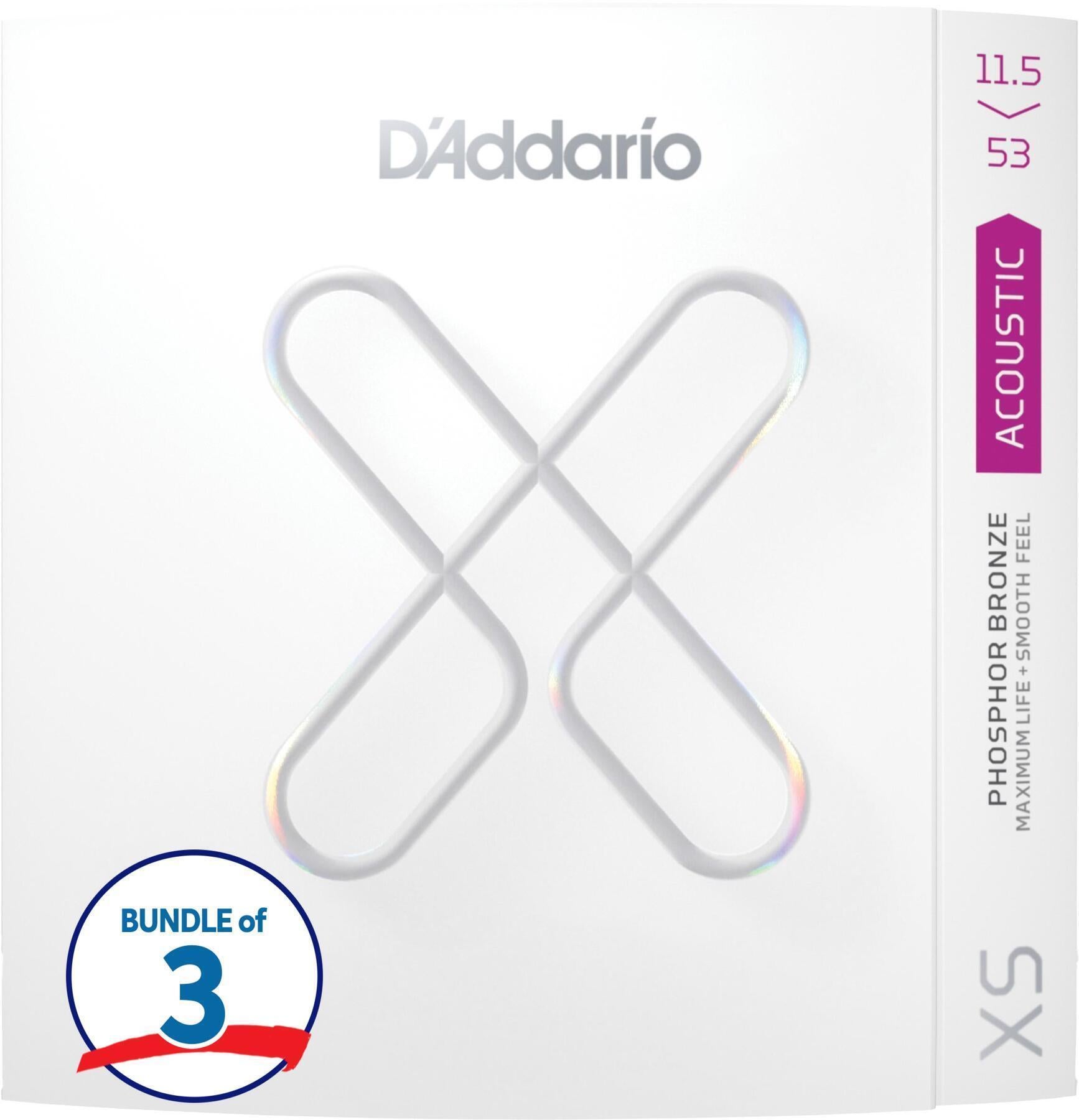 Photo of D'Addario XSAPB11553 XS Phosphor Bronze Coated Acoustic Guitar Strings (3 Pack) - .0115-.053 Custom Light Plus