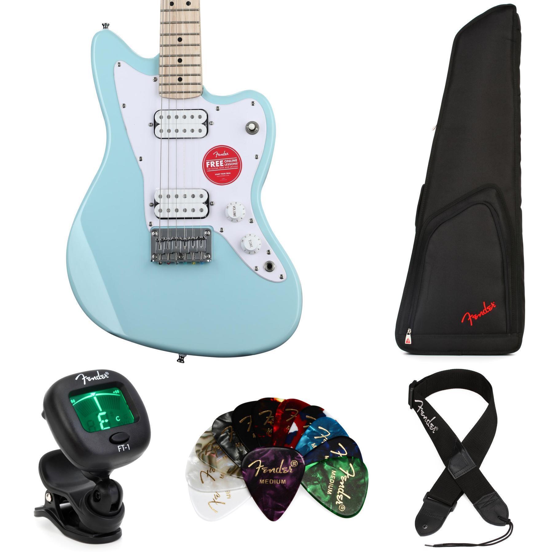 Squier Mini Jazzmaster HH Essentials Bundle - Daphne Blue