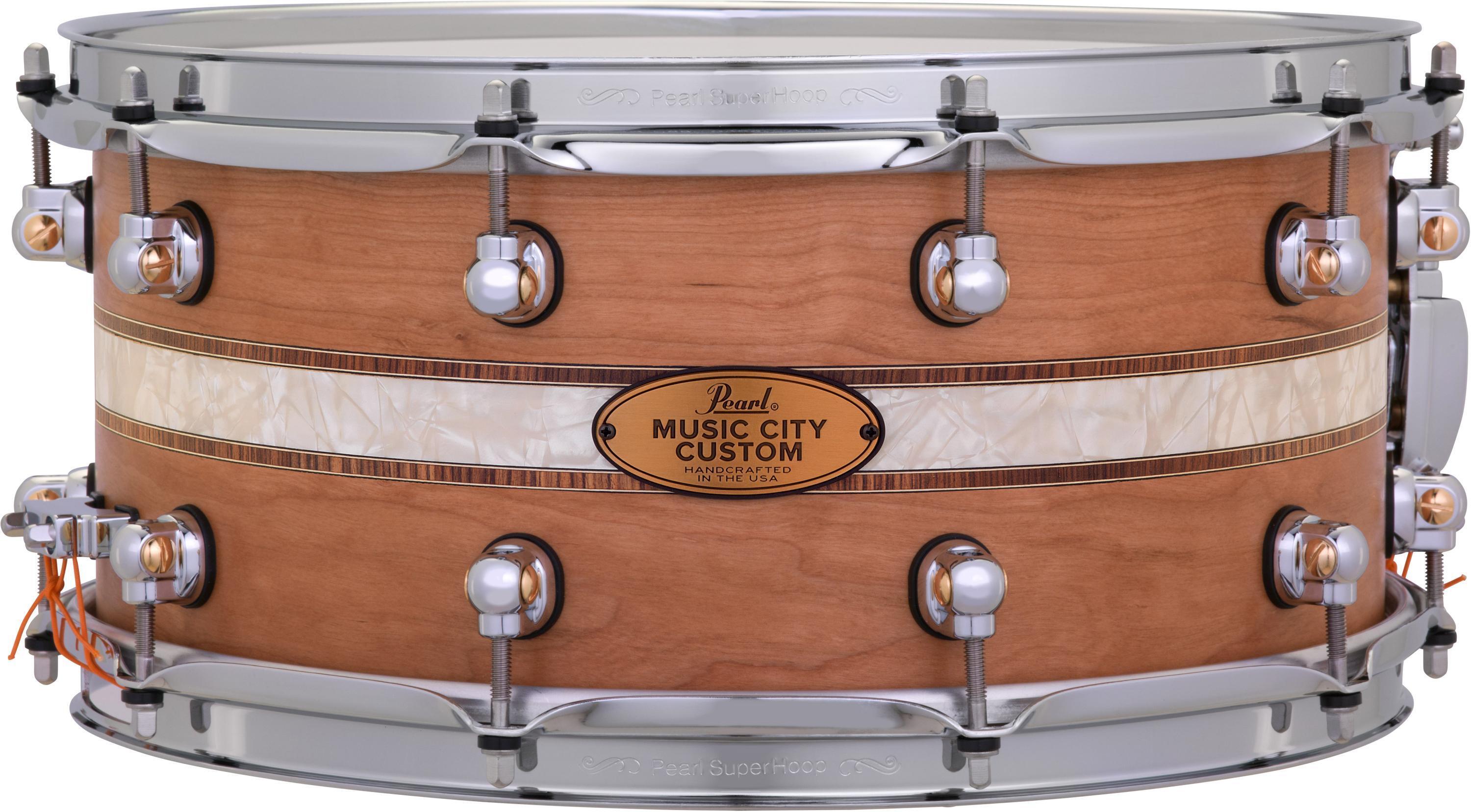 Photo of Pearl Music City Custom Solid Cherry Snare Drum - 6.5 x 14-inch - Kingwood Royal Inlay