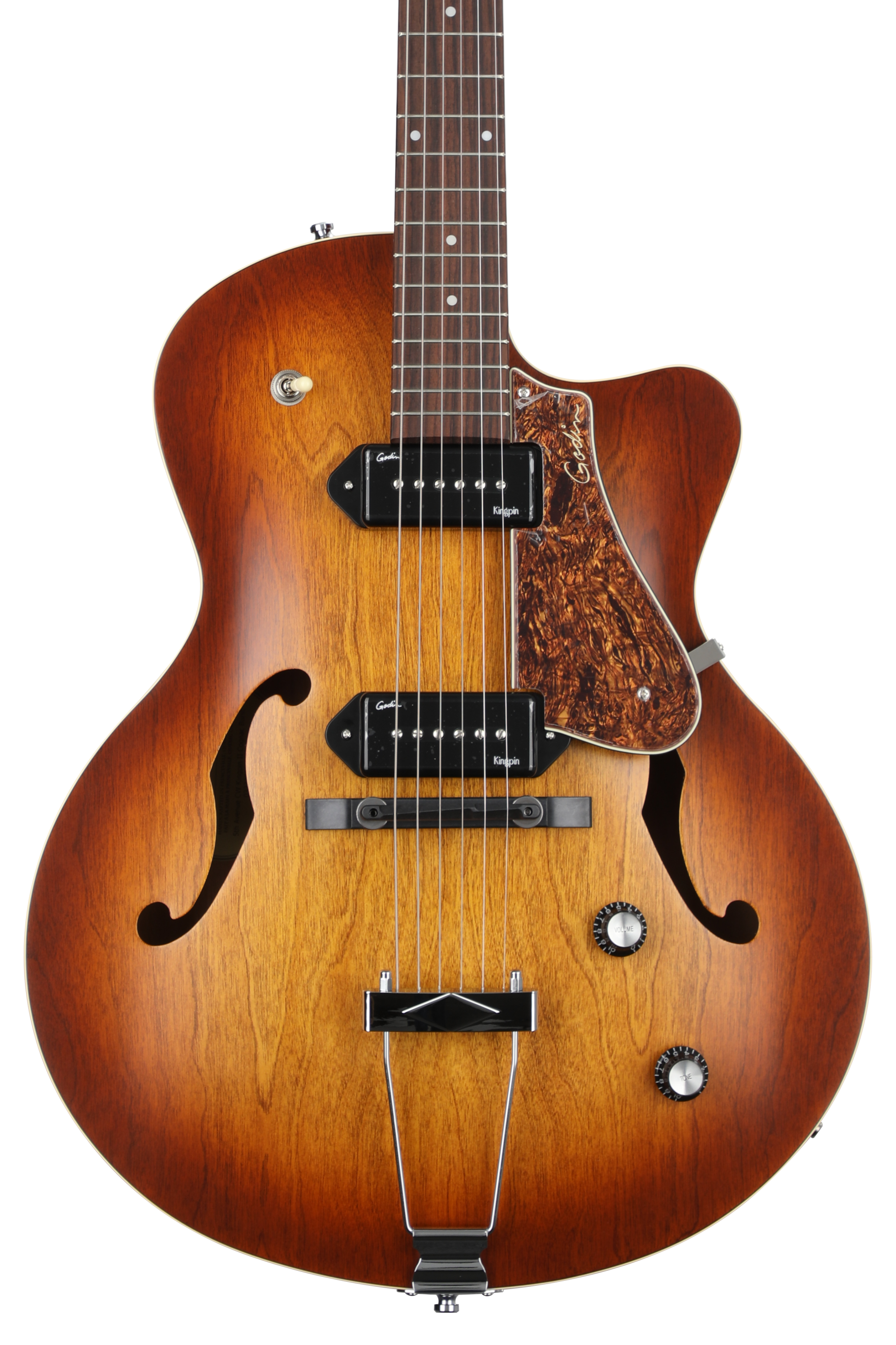 Godin 5th Avenue CW Kingpin II P90 Hollowbody Electric Guitar with Case - Cognac Burst