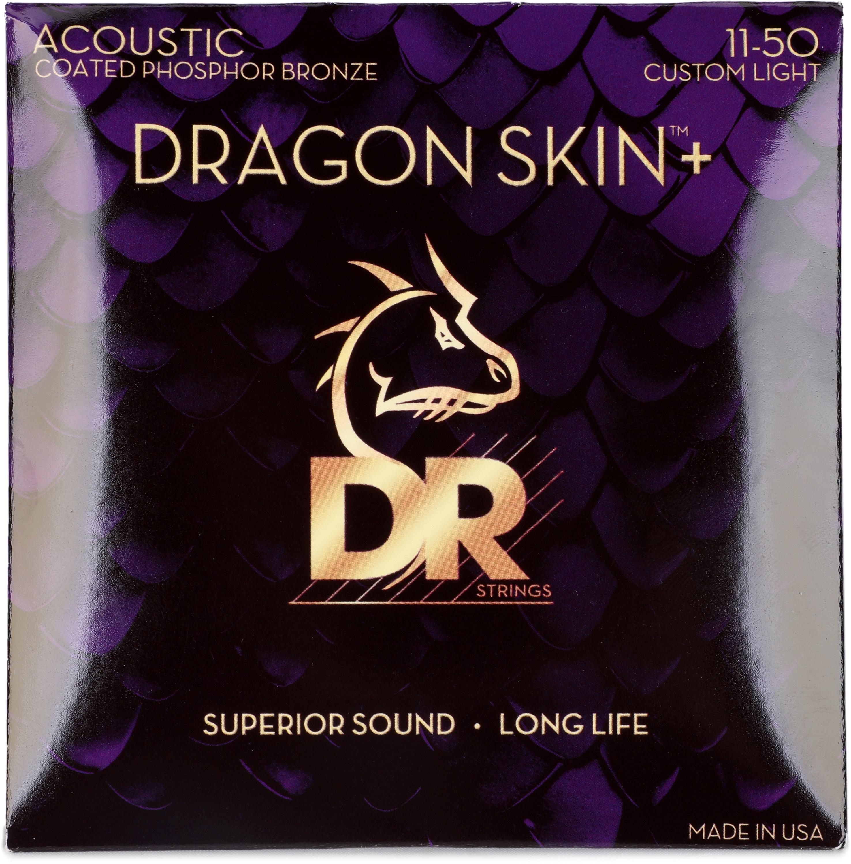 Photo of DR Strings Dragon Skin+ Phosphor Bronze Coated Acoustic Guitar Strings - Custom Light .011-.050