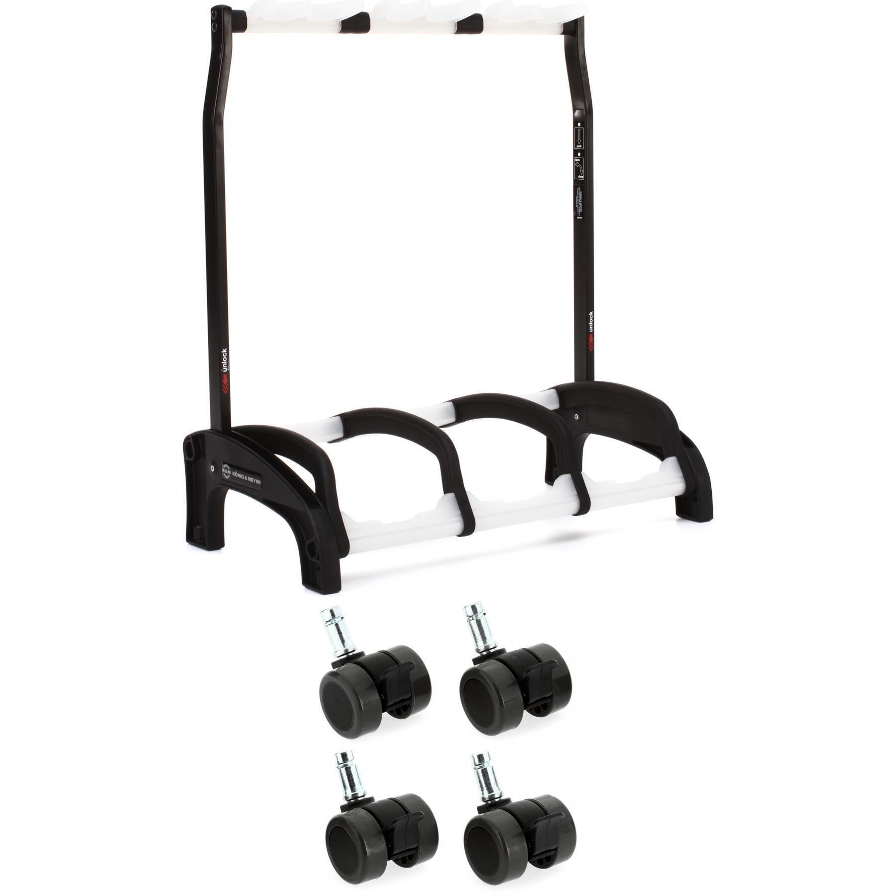 K&M 17513 Guardian 3 Guitar Stand and 4 Casters - Black with Translucent  Supports