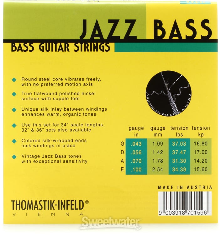 THOMASTIK JF344 BASS JAZZ FLAT WOUND 43-100 - Jeux de cordes basse