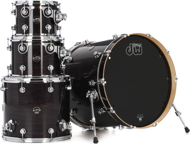 DW Performance Series 4-piece Shell Pack with 22 inch Bass Drum - Ebony Stain Lacquer
