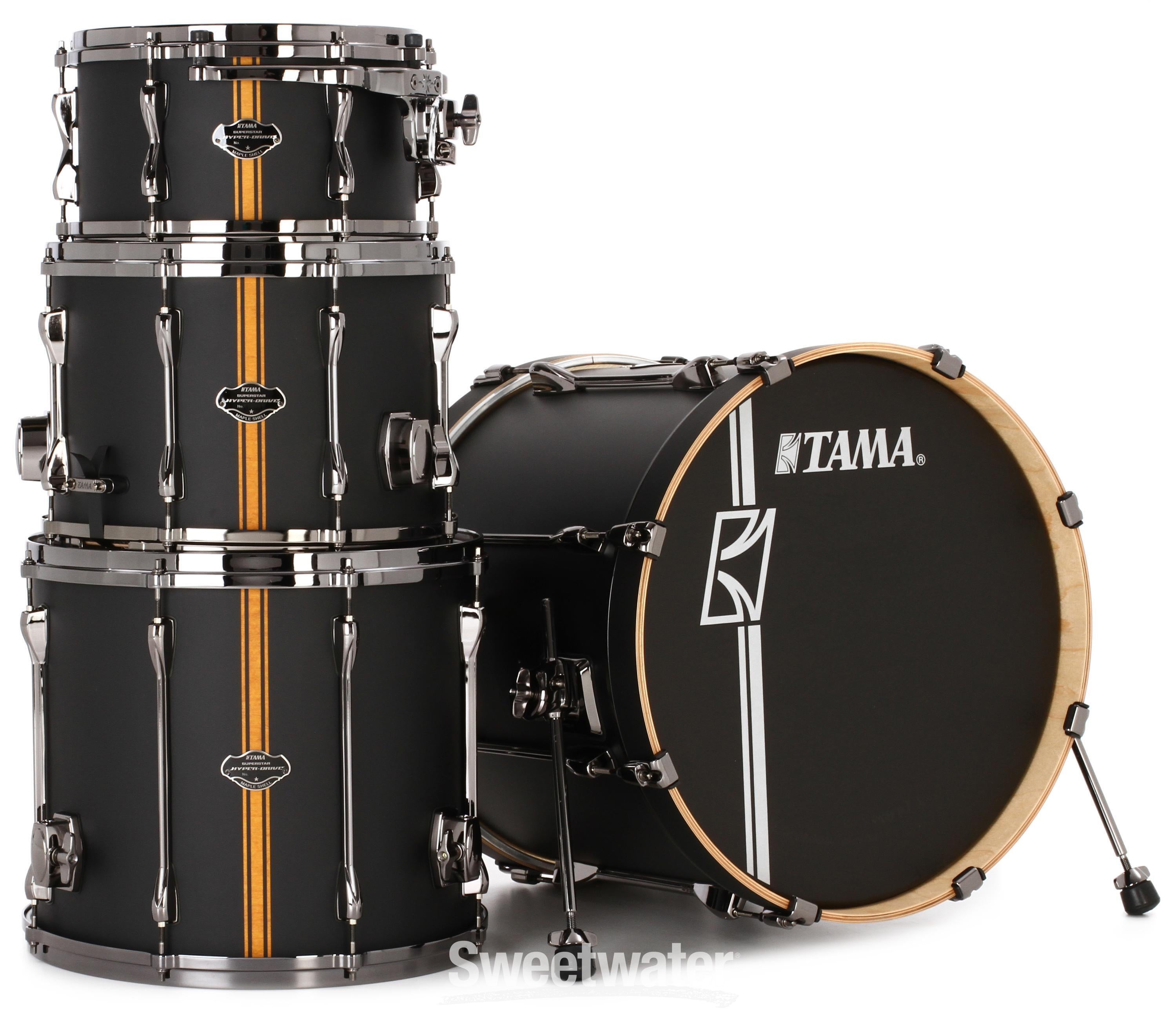 Tama Superstar Hyper-Drive Duo ML40HZBN2 4-piece Shell Pack with Snare Drum  - Flat Black Vertical Stripe