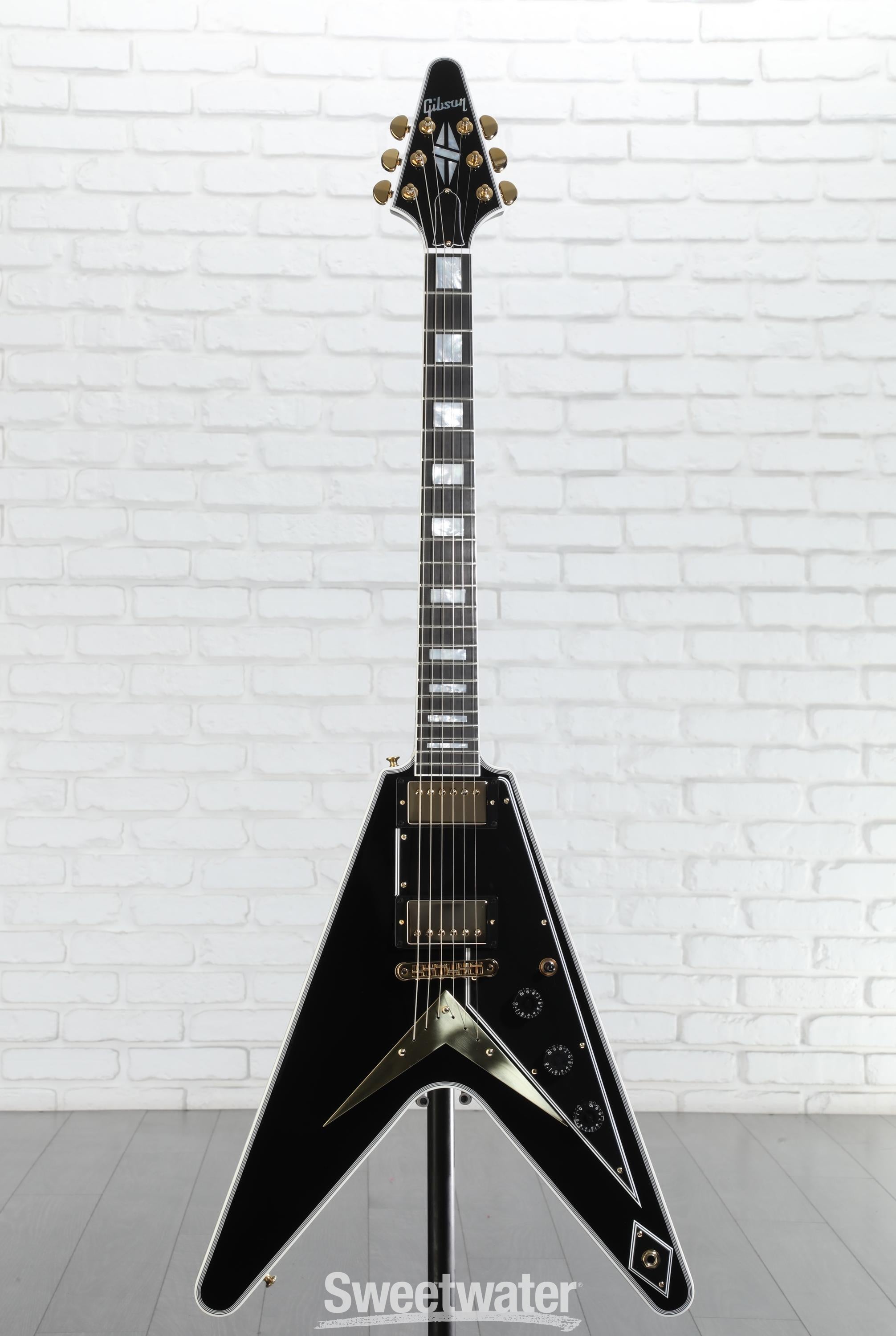 ギター Gibson Flying V Custom Gibson Custom Flying V Custom Electric Guitar - Ebony, Ebony
