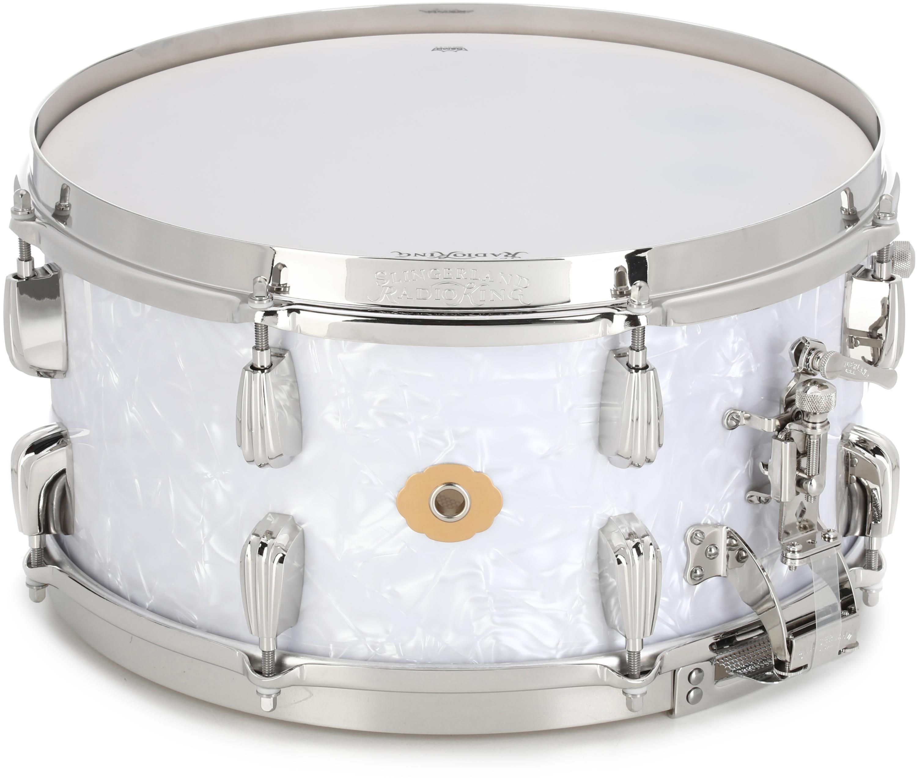 Photo of Slingerland Radio King Solid Maple Snare Drum - 7 inches x 14 inches, White Marine Pearl