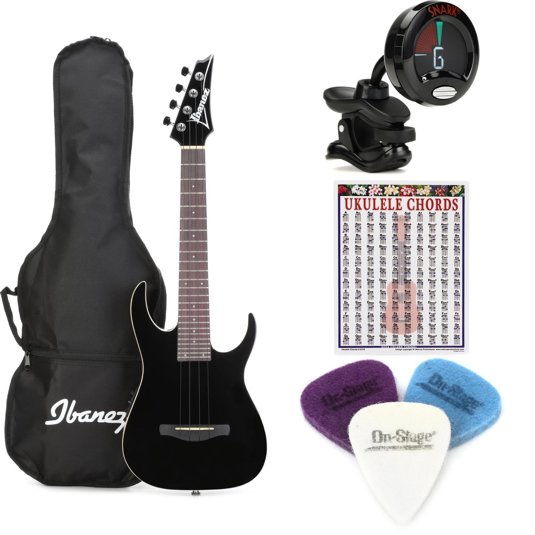 Ibanez URGT100BK RG Electric Tenor Ukulele Essentials Bundle - Black