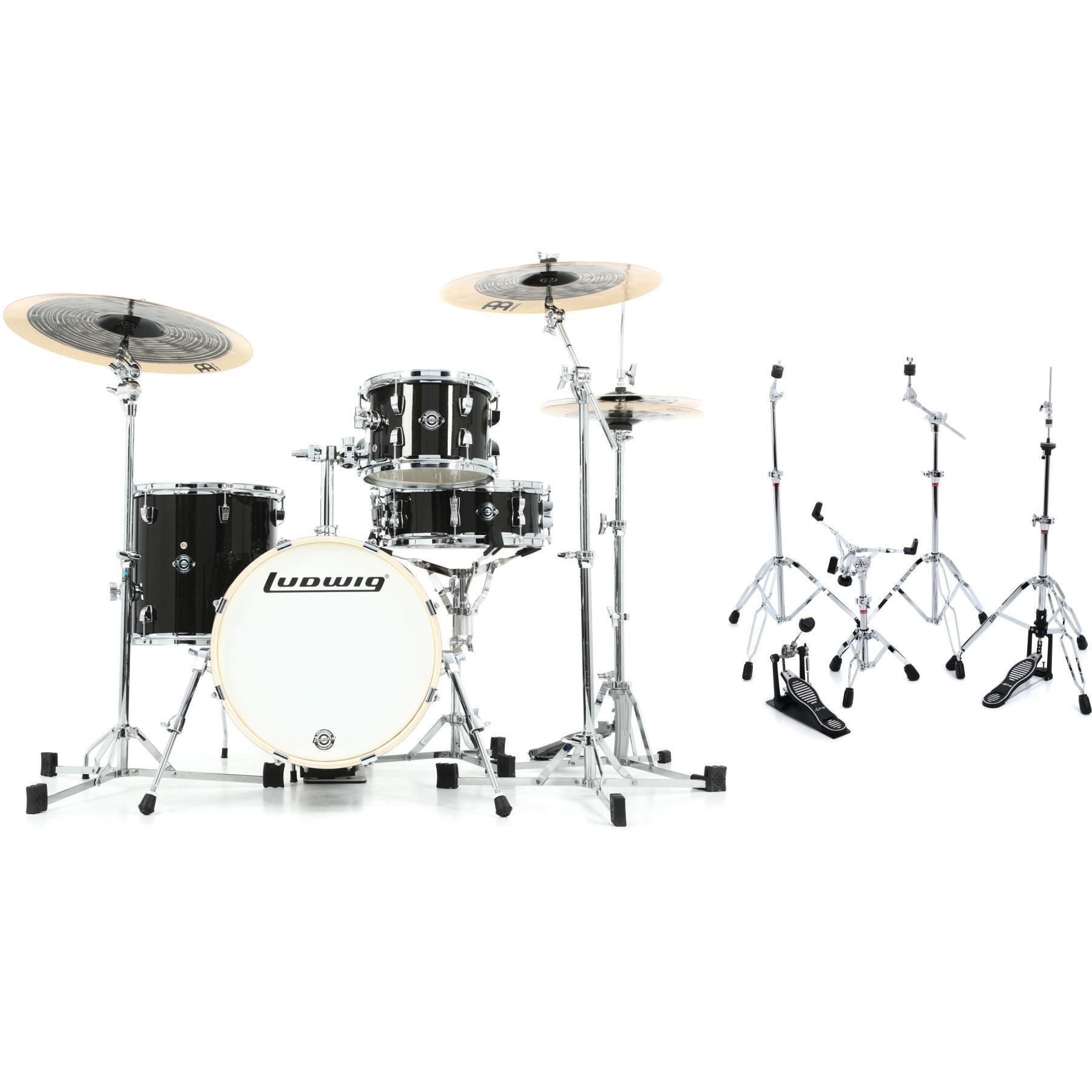 Ludwig Breakbeats 2022 By Questlove 4-piece Shell Pack with Snare Drum -  Black Sparkle and 5-piece 400 Series Hardware Pack