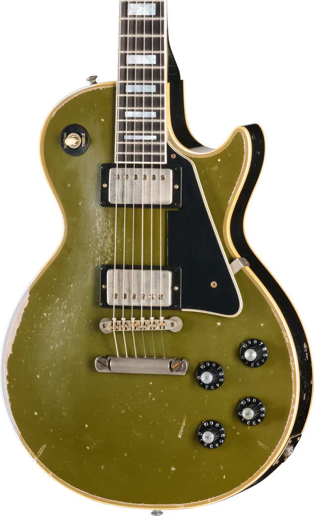 Photo of Gibson Custom 1968 Les Paul Custom Reissue Electric Guitar - Olive Drab/Ebony, Heavy Aged
