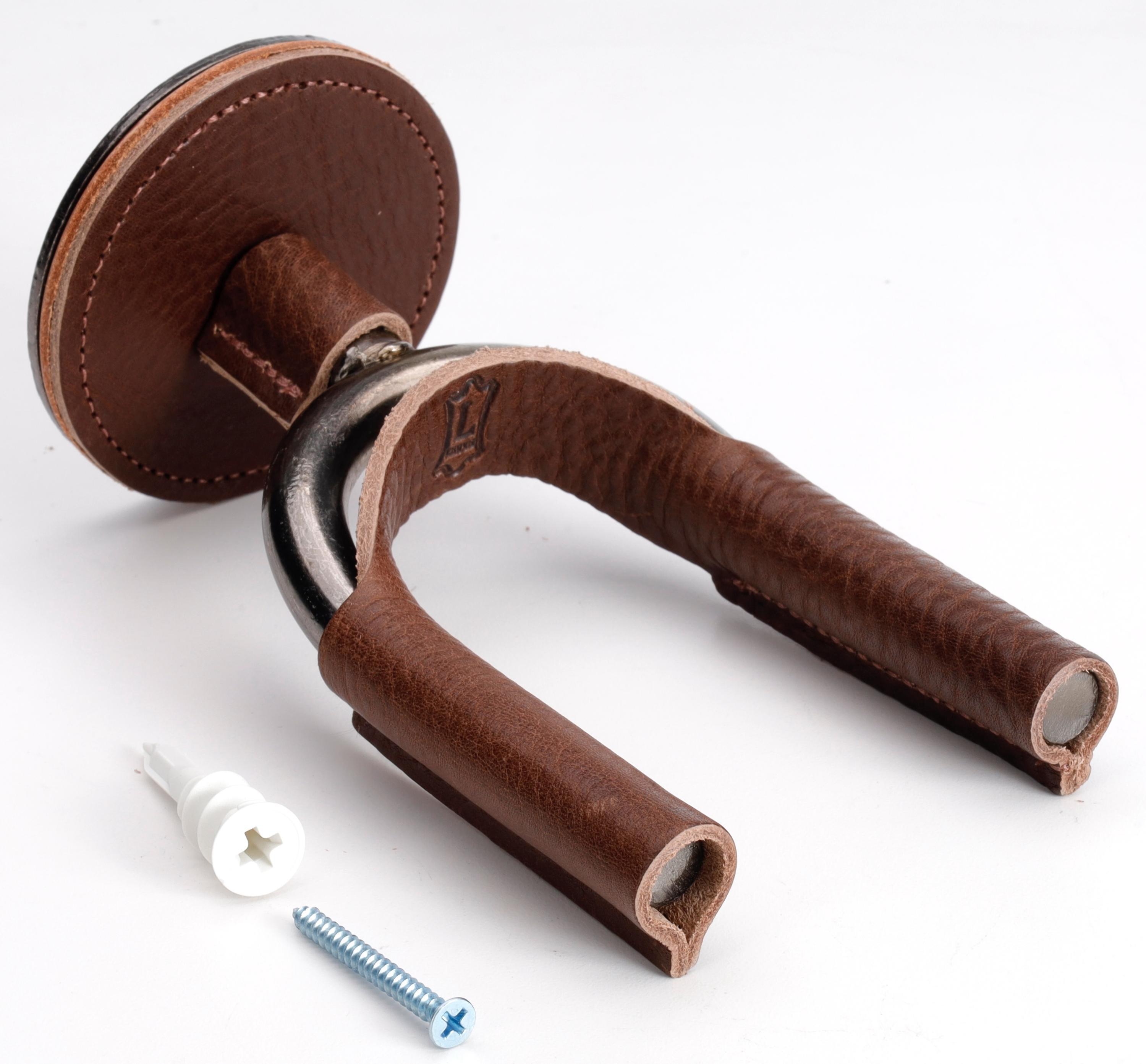 Photo of Levy's FGHNGR Smoke Forged Guitar Hanger - Brown Leather