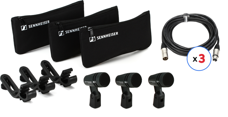Sennheiser e 604 Cardioid Dynamic Drum Microphone Bundle with Cables (3-pack)