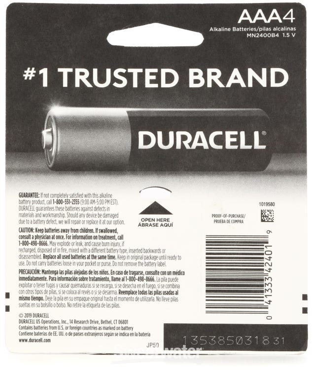 Duracell CopperTop Alkaline Batteries, AAA, 4/PK 