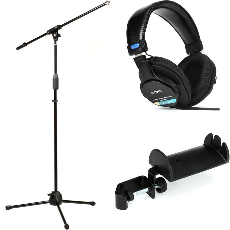 Sony MDR-7506 Closed-Back Professional Headphones Mic Stand Bundle