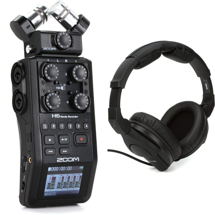 Zoom H6 All Black Handy Recorder and Headphones