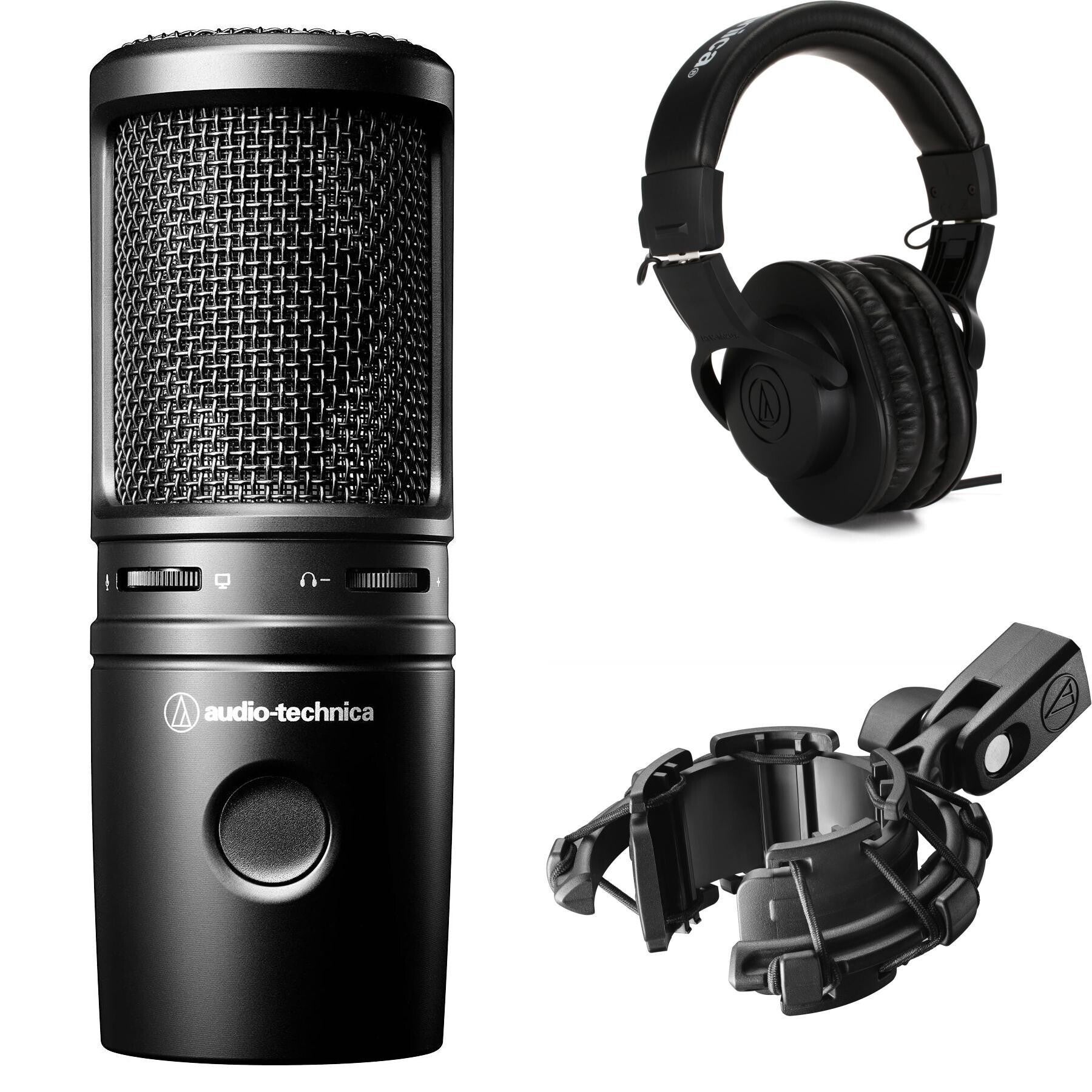 Audio Technica AT2020USB + Condenser Microphone + M2X Headphones + Mic  Tripod - The Podcaster Toolkit