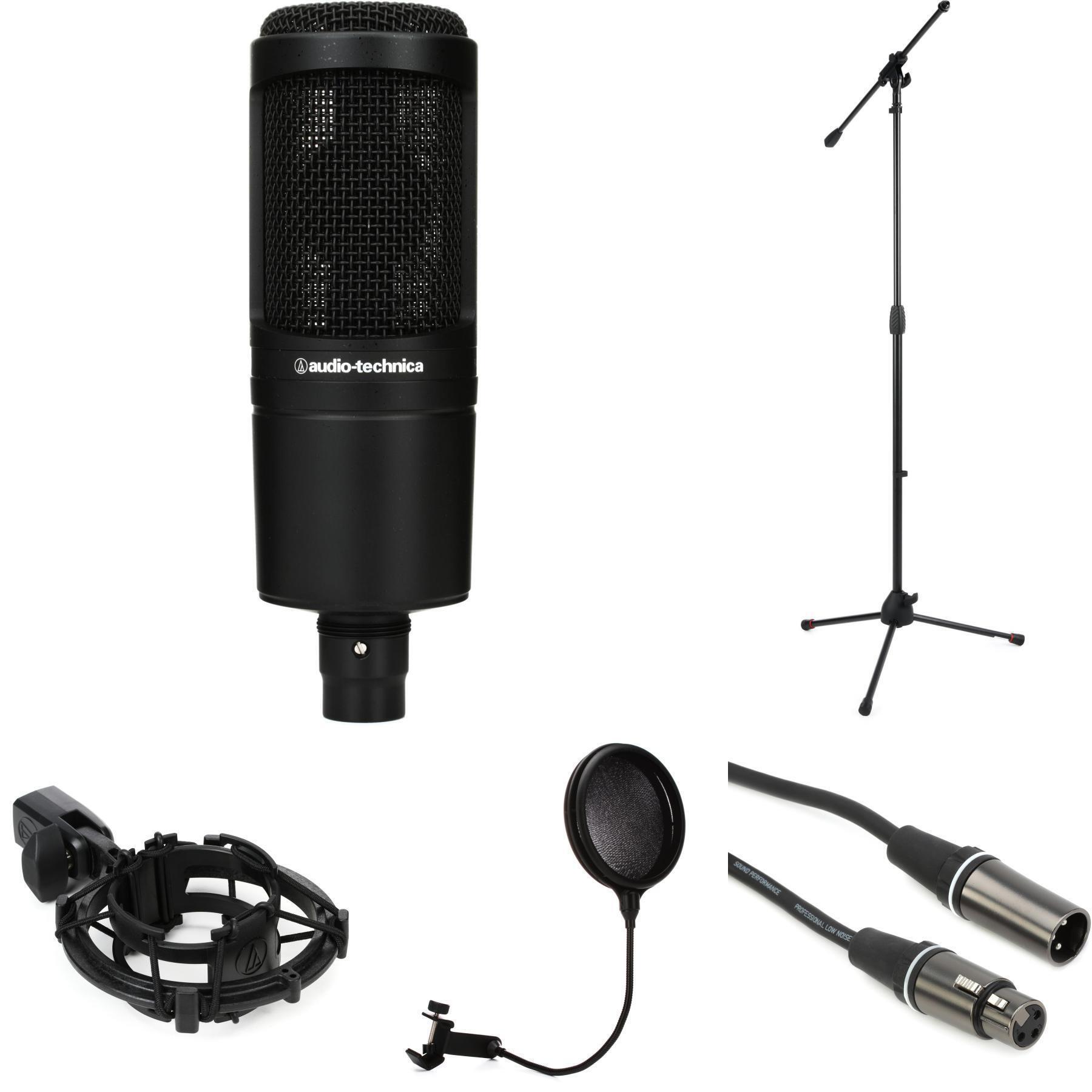 Audio-Technica AT2020 Microphone Bundle with Shockmount, Stand, and Cable