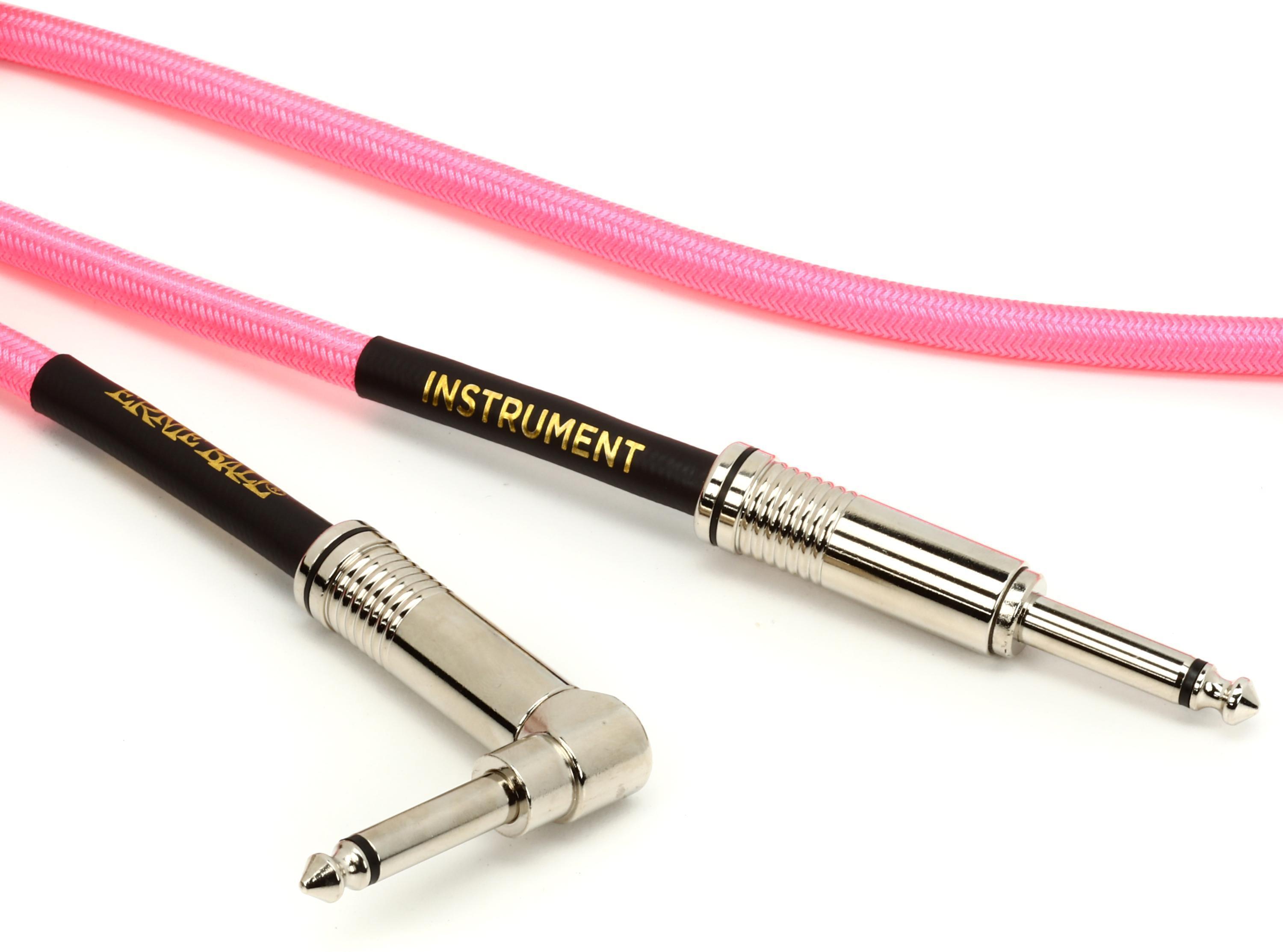 Ernie Ball P06078 Braided Straight to Right Angle Instrument Cable - 10  foot Neon Pink