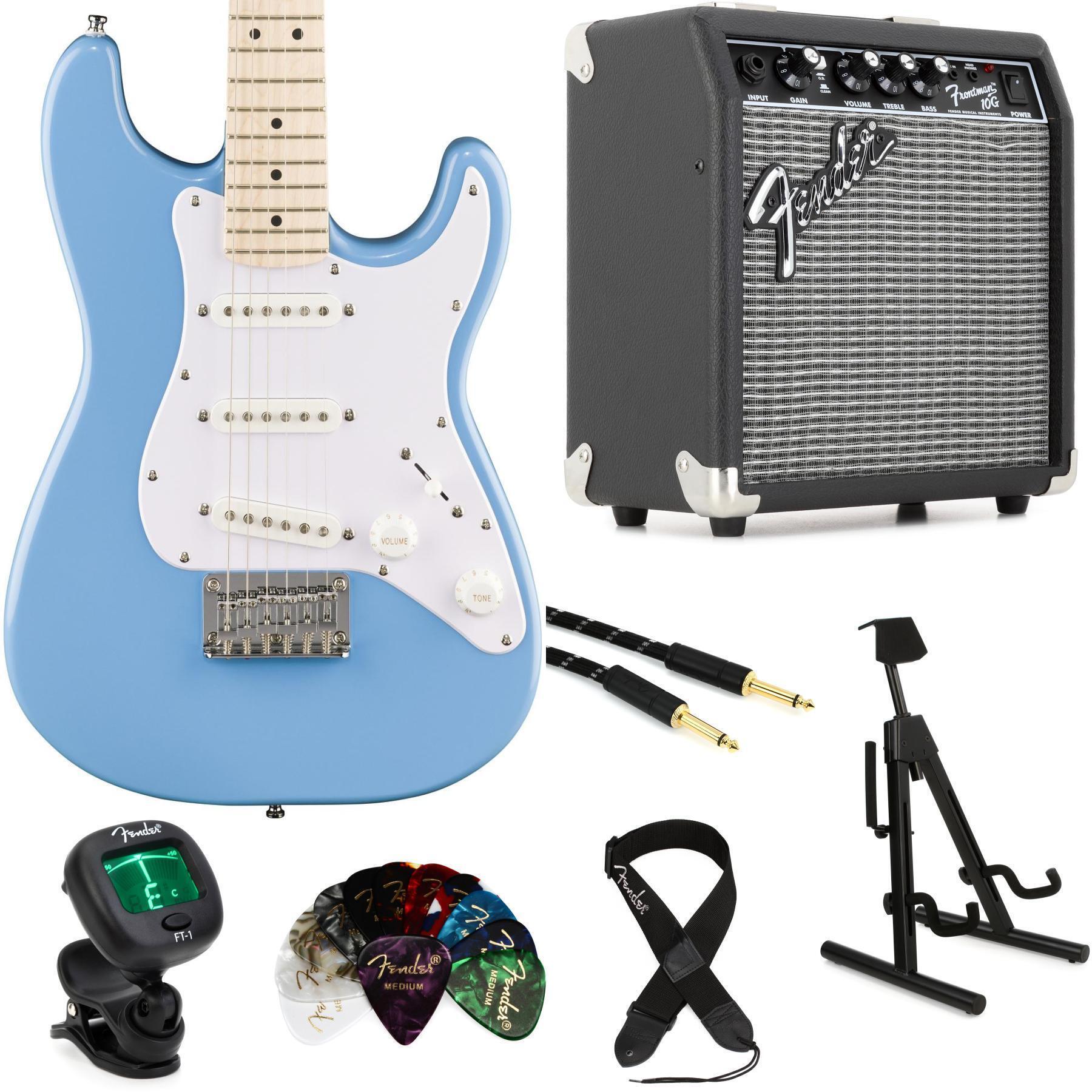 Photo of Squier Mini Stratocaster Electric Guitar and Fender Amp Bundle - California Blue