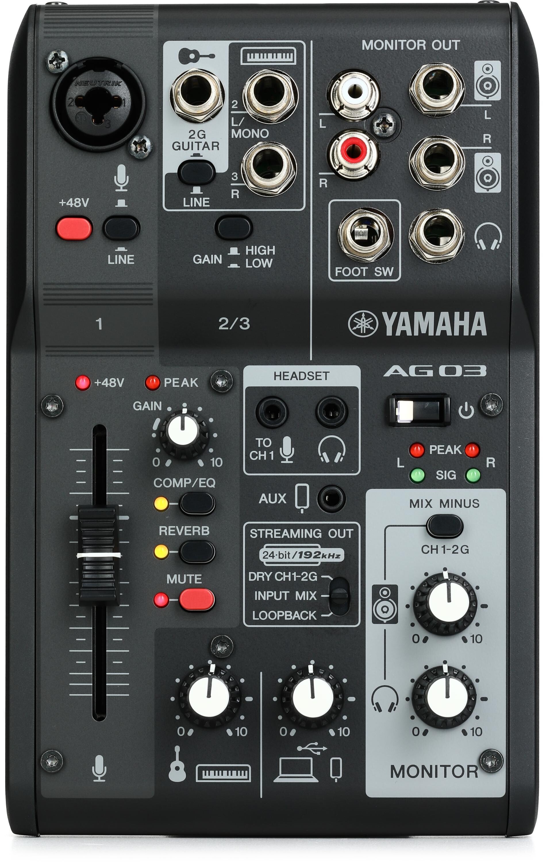 Yamaha AG03 Mk2 3-channel Mixer and USB Audio Interface - Black