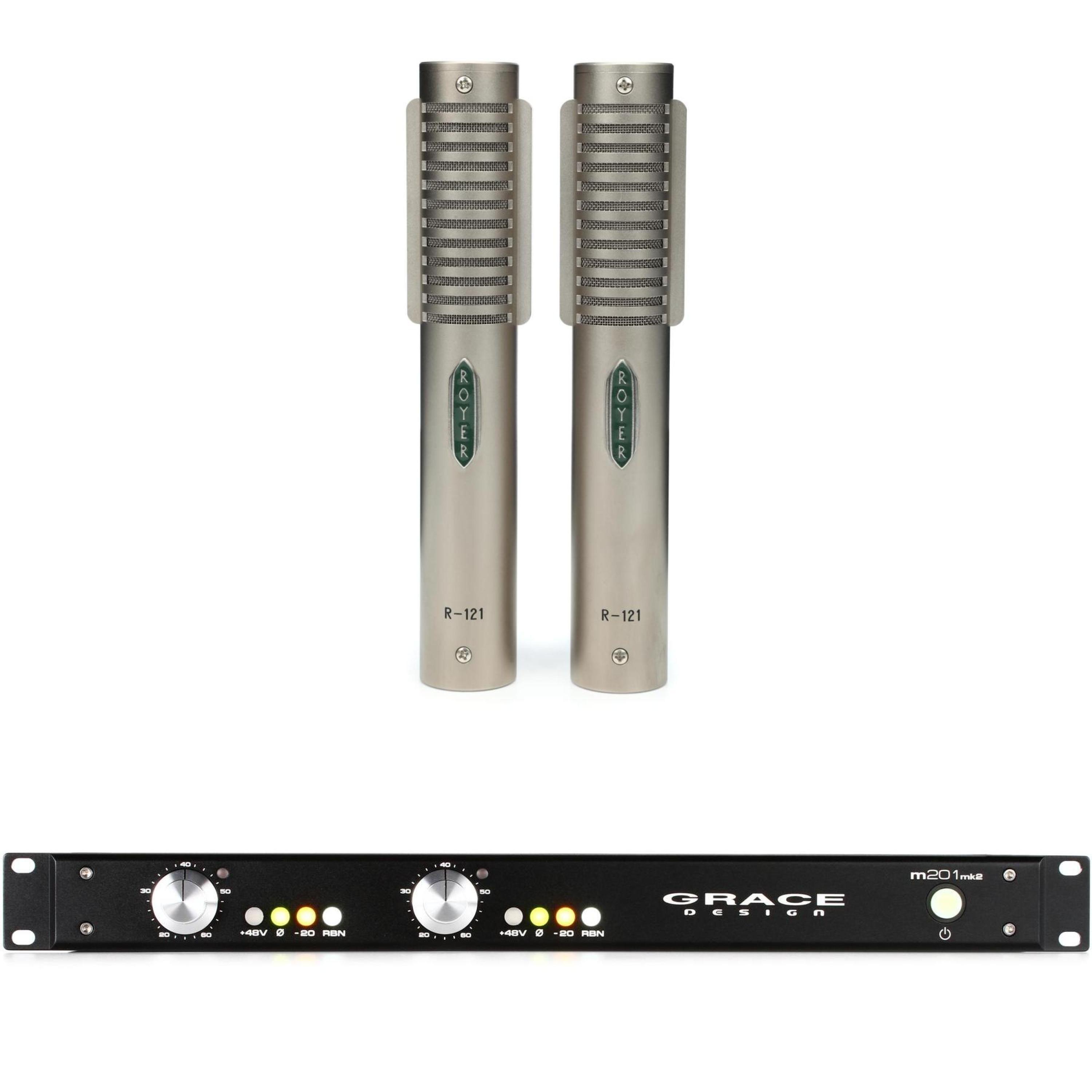 Royer R121 Ribbon Microphone Matched Pair and Grace Design m201mk2 2channel Microphone Preamp