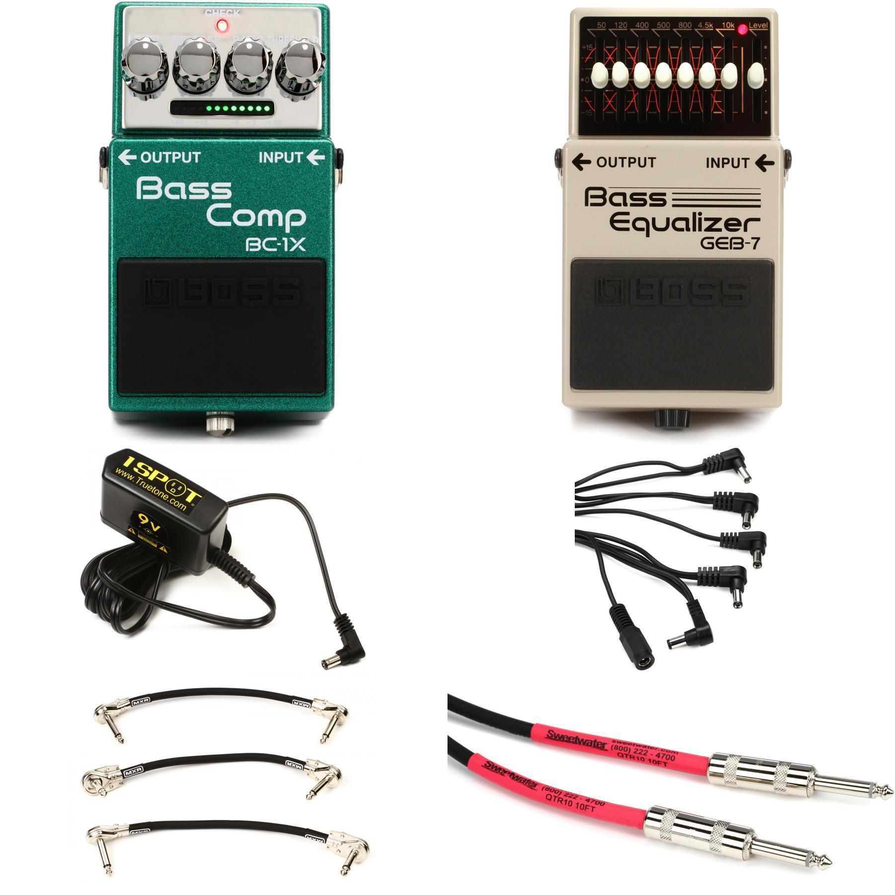 Boss BC-1X Bass Compressor and GEB-7 Bass EQ Pedal Pack with Power