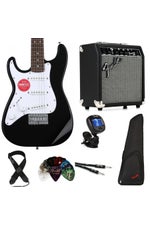 Photo of Squier Mini Stratocaster Left-handed Electric Guitar and Fender Frontman 10 Amp Essentials Bundle - Black
