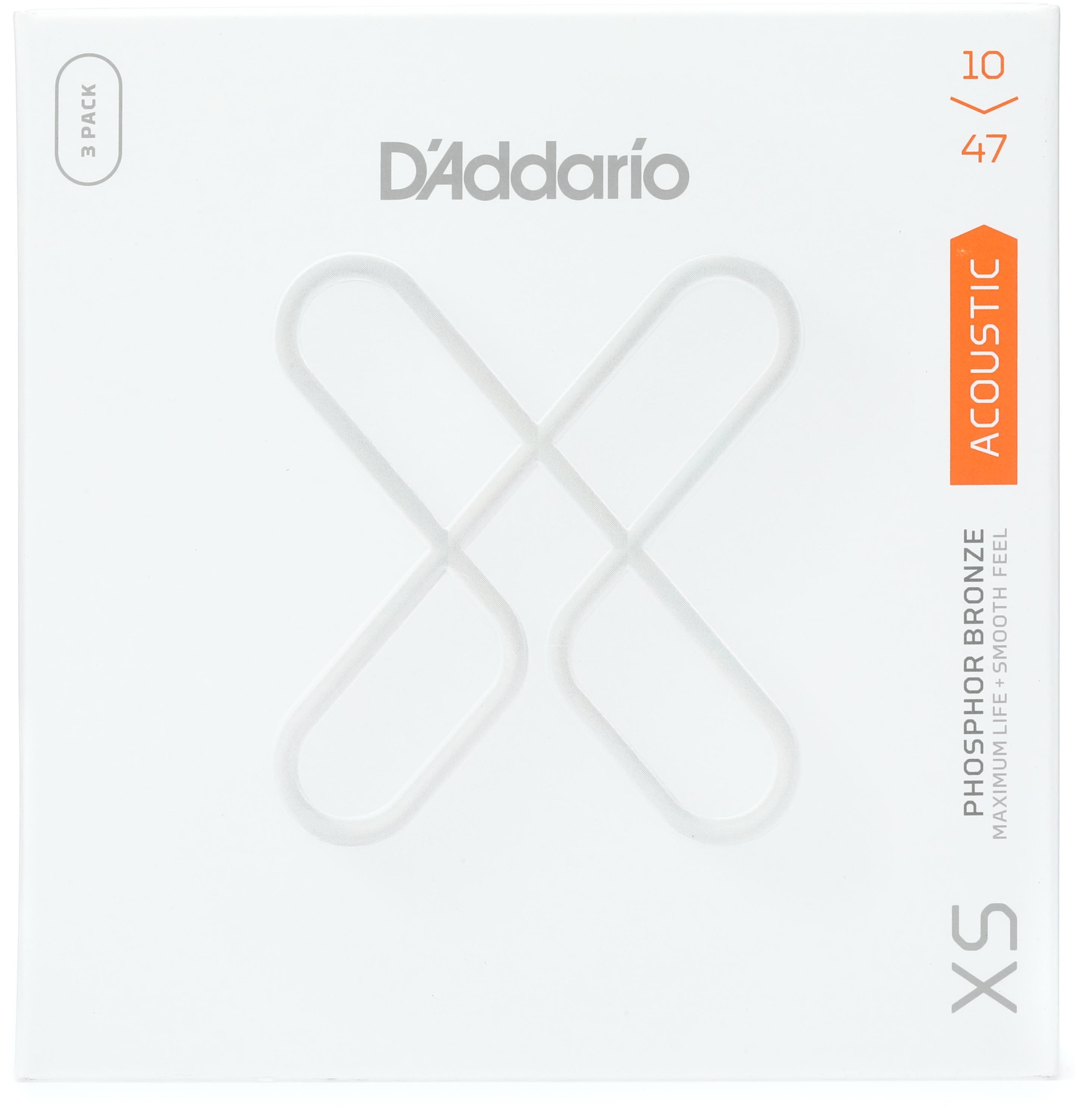 D'Addario XS Phosphor Bronze Coated Acoustic Guitar Strings - .010-.047 Extra  Light (3-pack) | Sweetwater