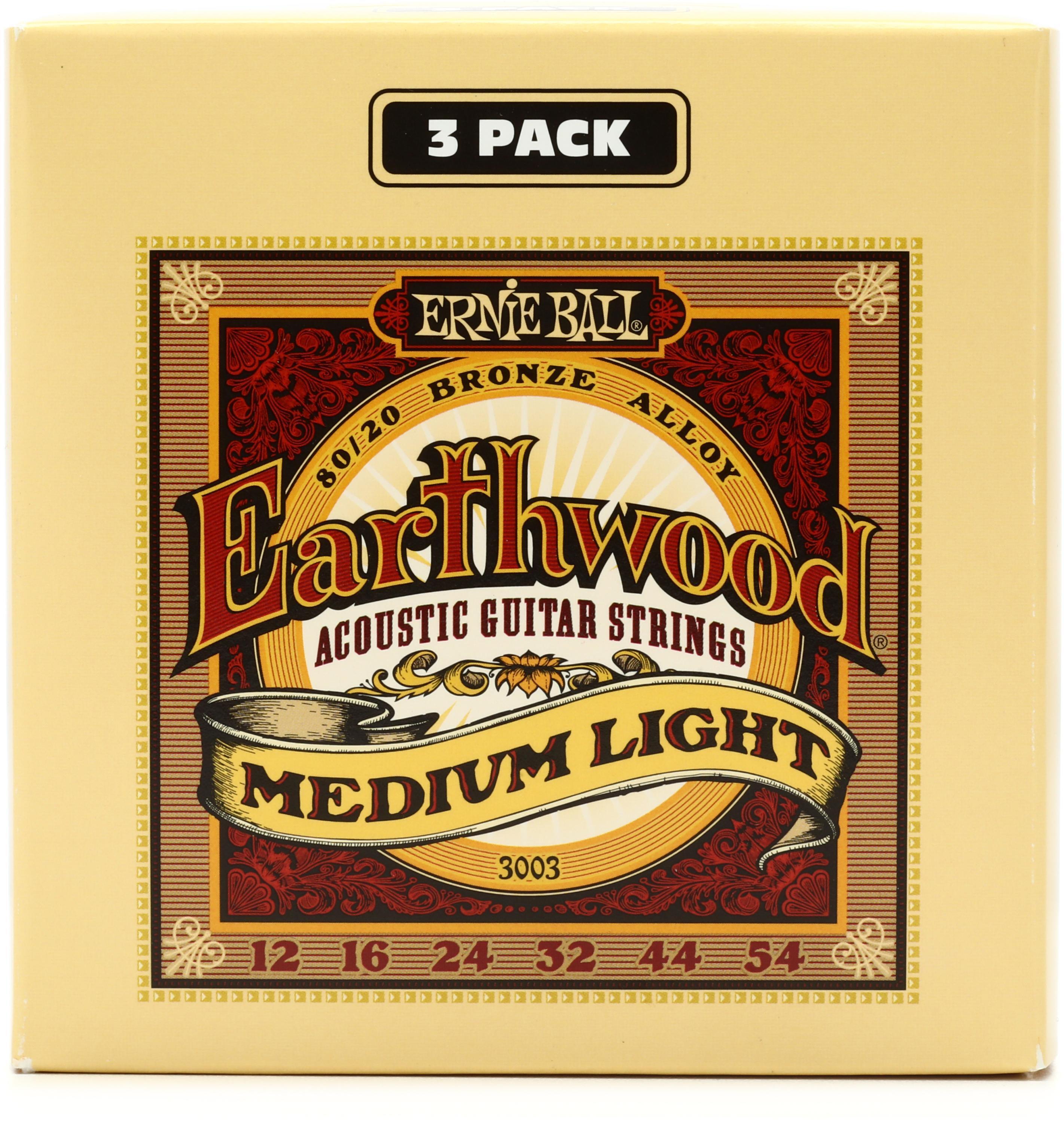 Ernie Ball 3003 Earthwood 80/20 Bronze Acoustic Guitar Strings - .012-.054  Medium Light Factory 3-Pack