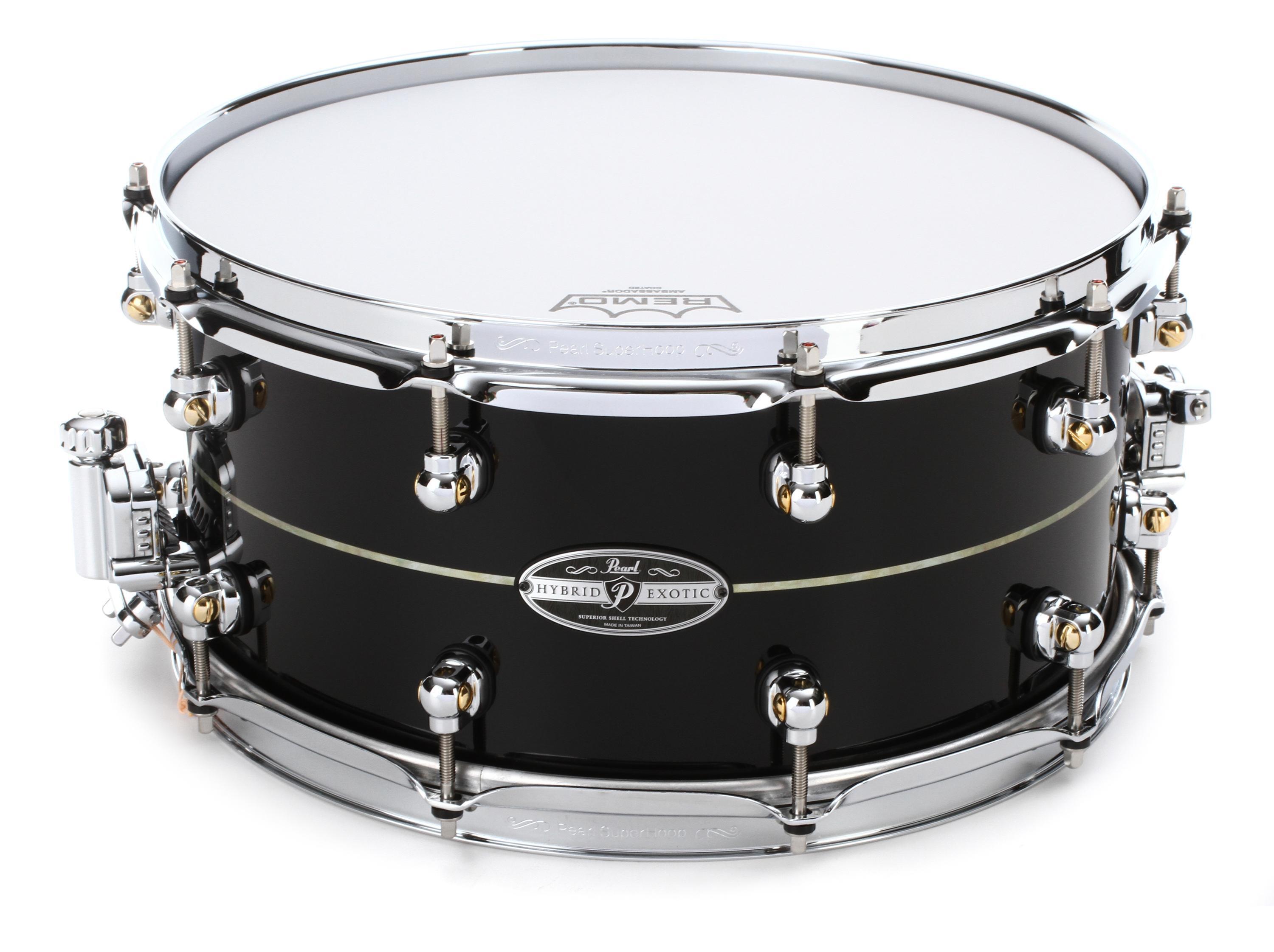 Pearl Hybrid Exotic Kapur/Fiberglass Snare Drum - 6.5 x 14 inch - Ebony  Lacquer with Pearl Inlay