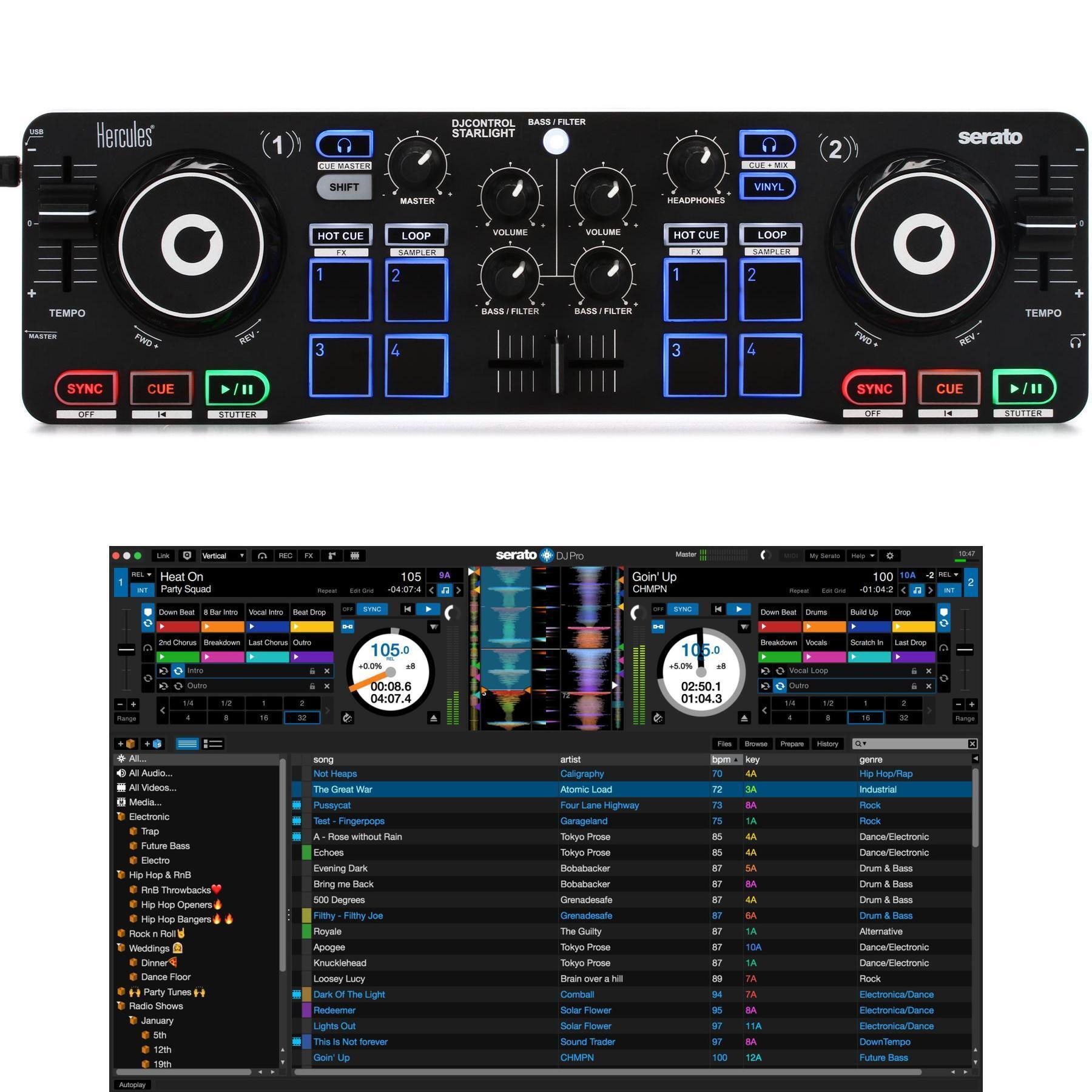 Hercules DJ DJStarter Kit w/ DJControl Starlight Controller, Speakers and  Headphones