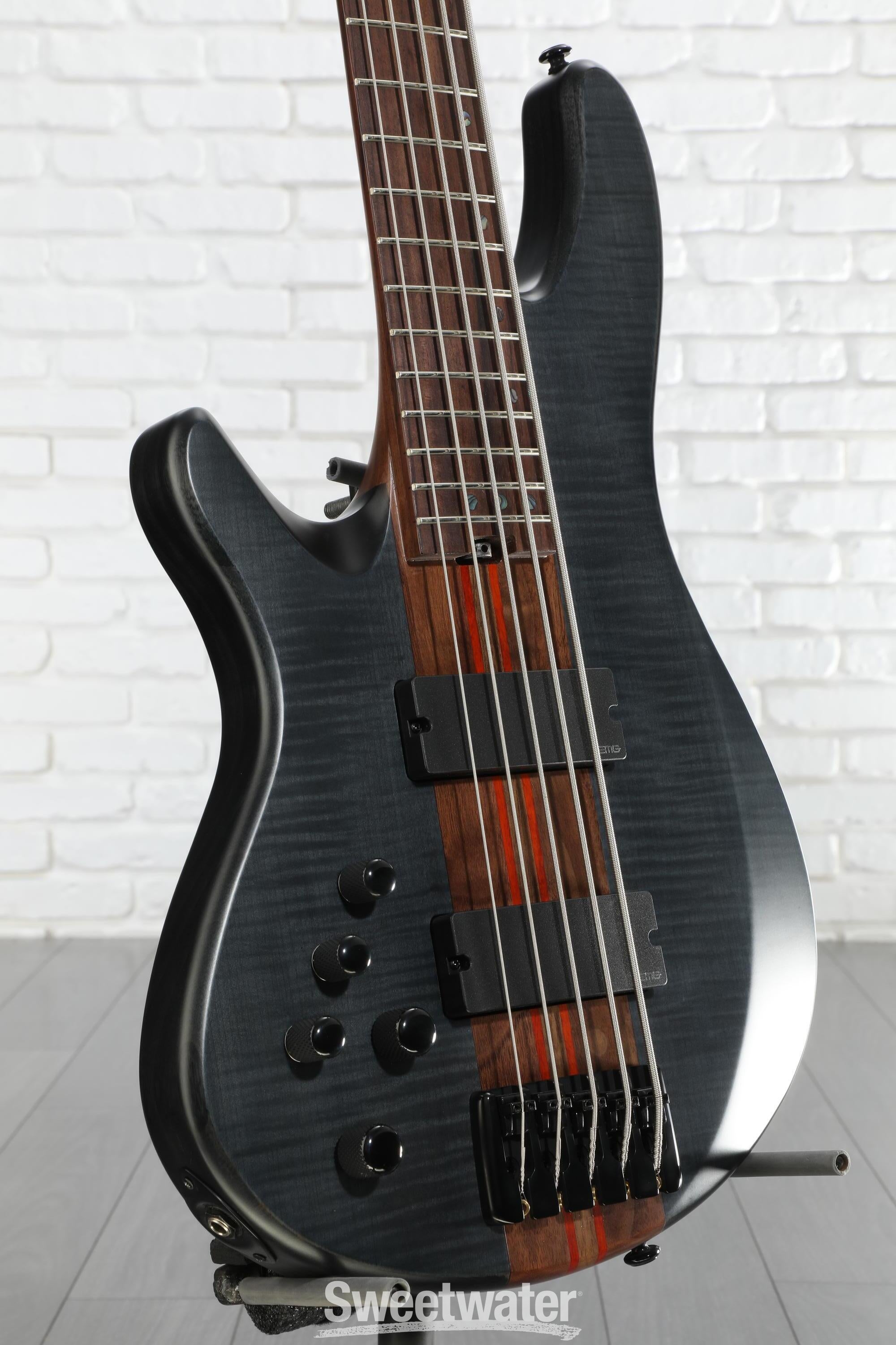 Photo of Schecter Charles Berthoud CB-5 Left-handed Bass Guitar - See-thru Black Satin