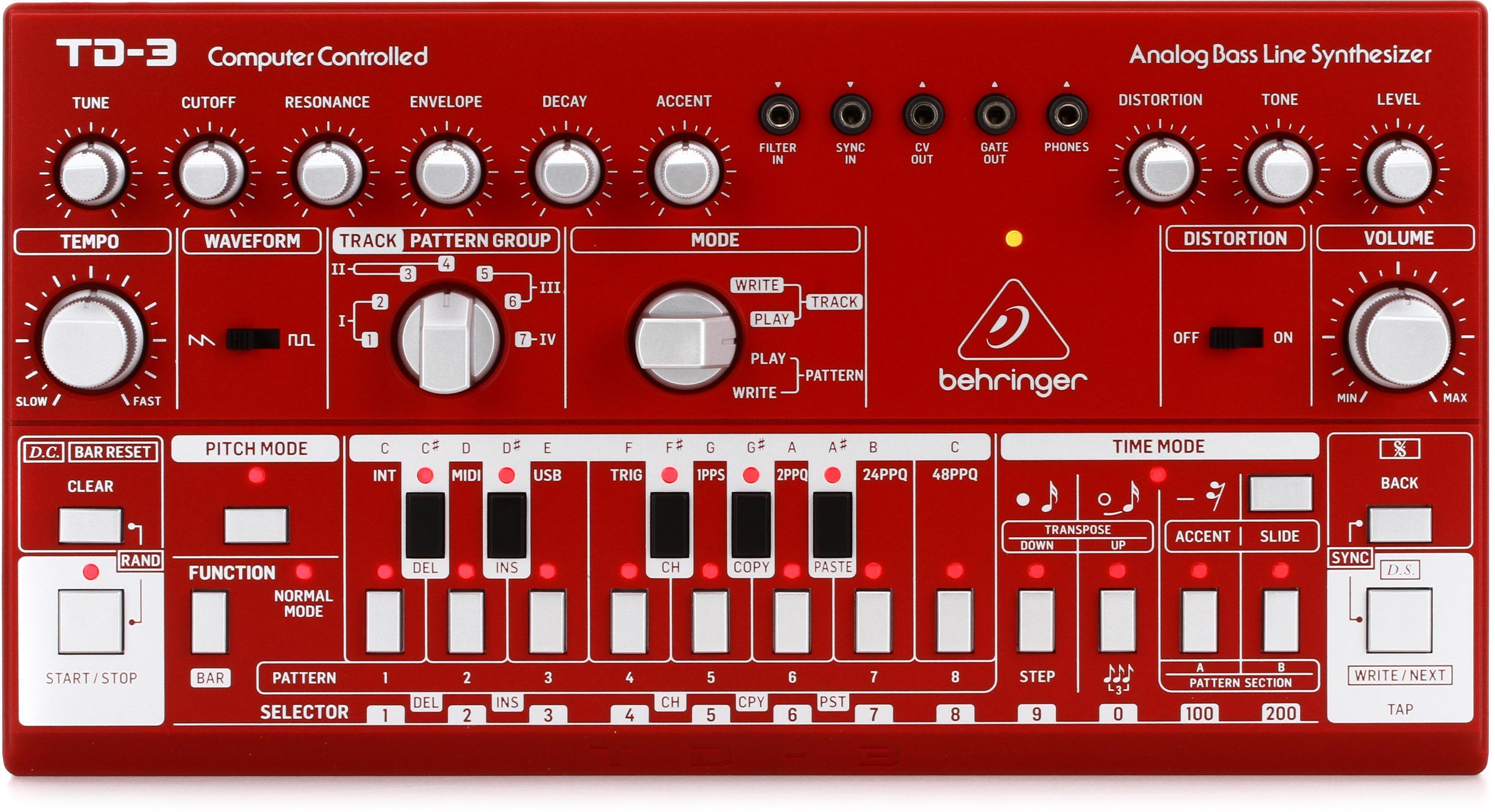Behringer TD-3-RD Analog Bass Line Synthesizer - Red | Sweetwater