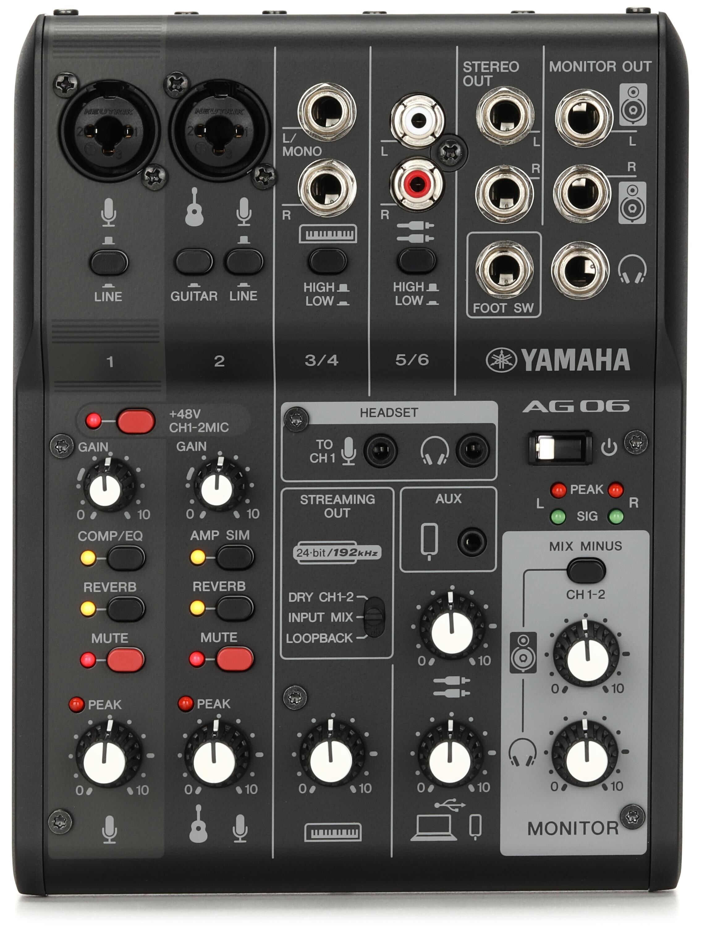 Yamaha AG06 Mk2 6-channel Mixer and USB Audio Interface - Black