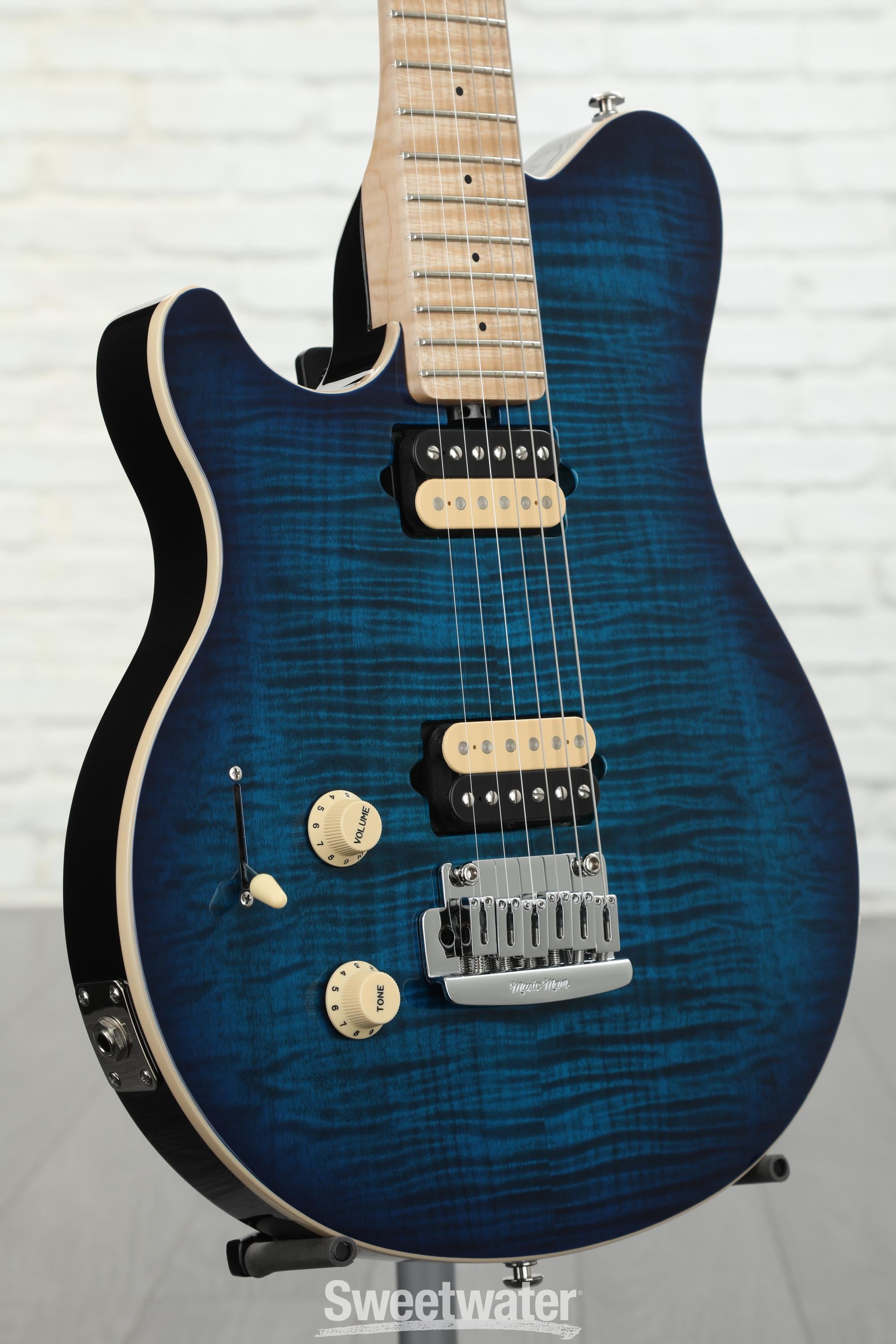 Ernie Ball Music Man Axis Super Sport Trem Left-handed - Balboa Blue Flame,  Maple Fingerboard