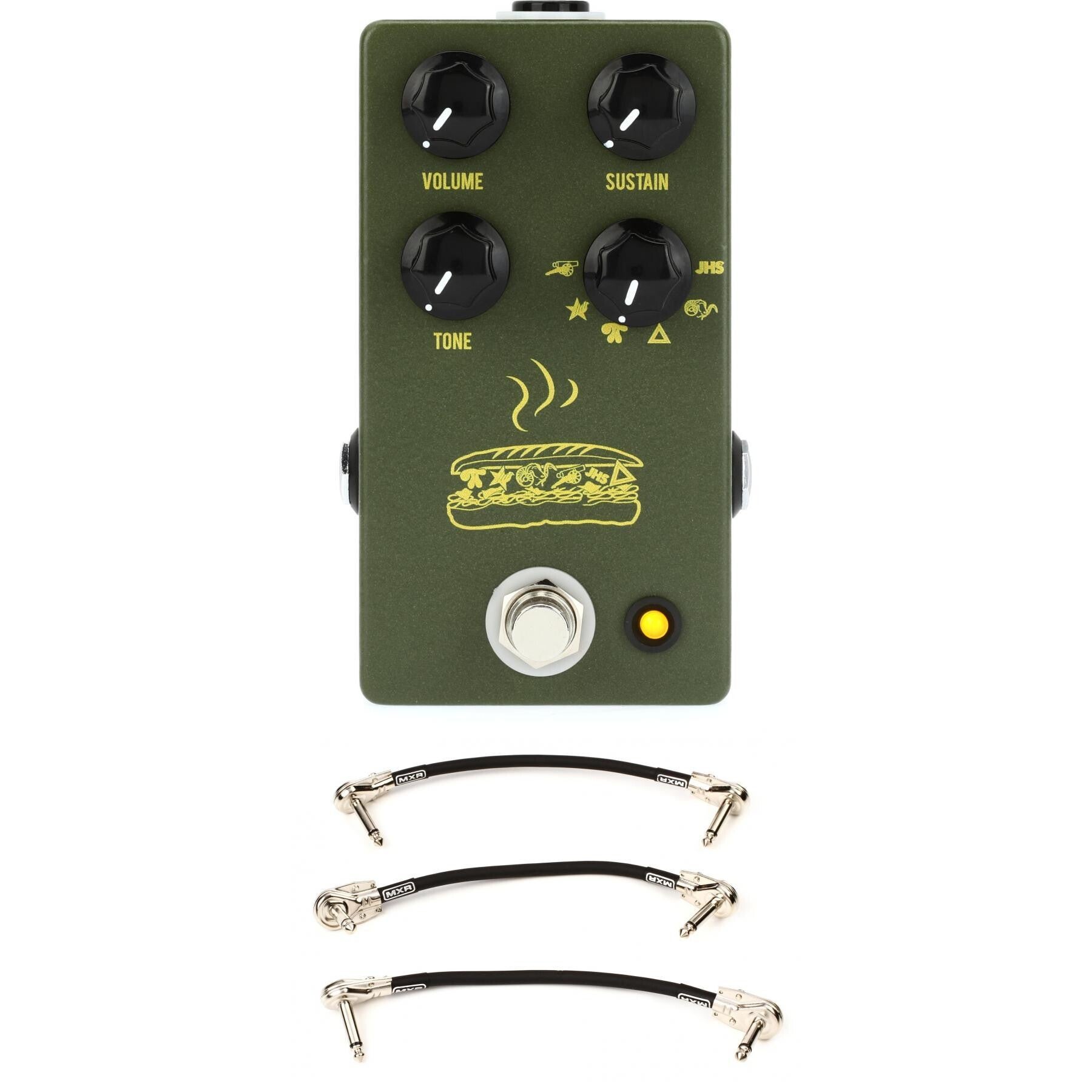 JHS Muffuletta 6-way Fuzz Pedal with 3 Patch Cables - Army Green