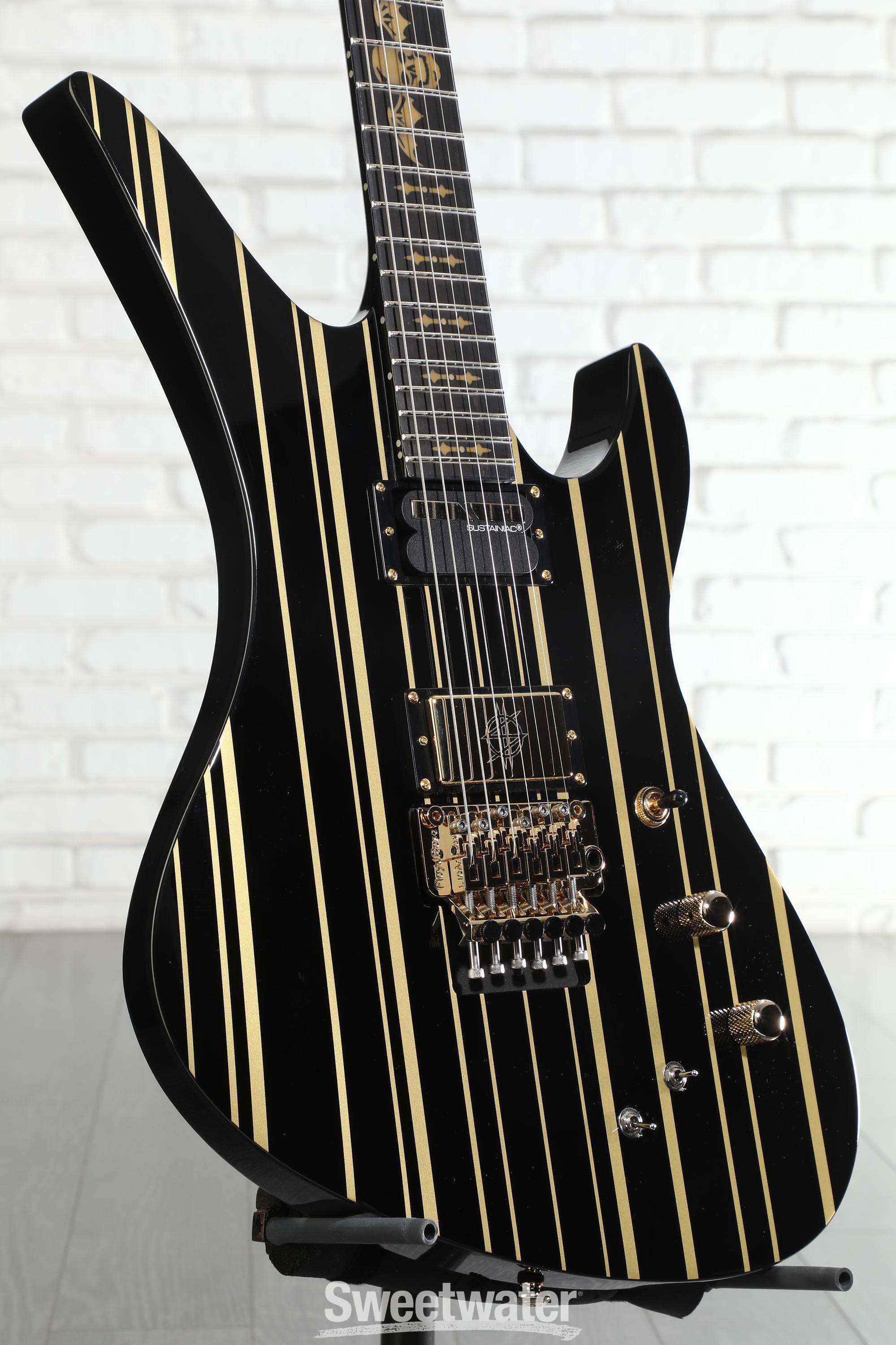 Photo of Schecter Synyster Gates Custom-S Electric Guitar - Black with Gold Stripes