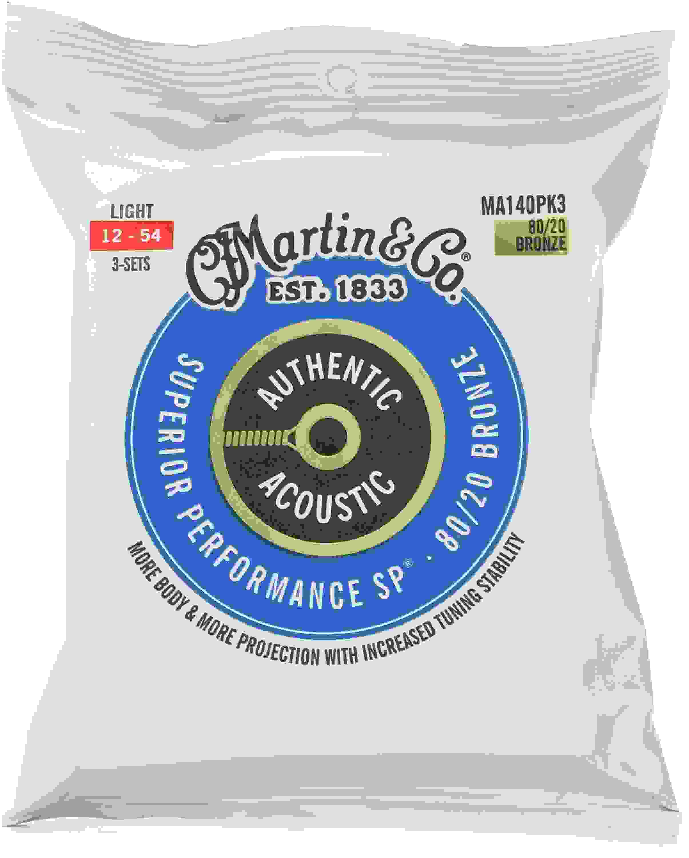 Martin Authentic Superior Performance Acoustic Guitar Strings - 80/20 ...