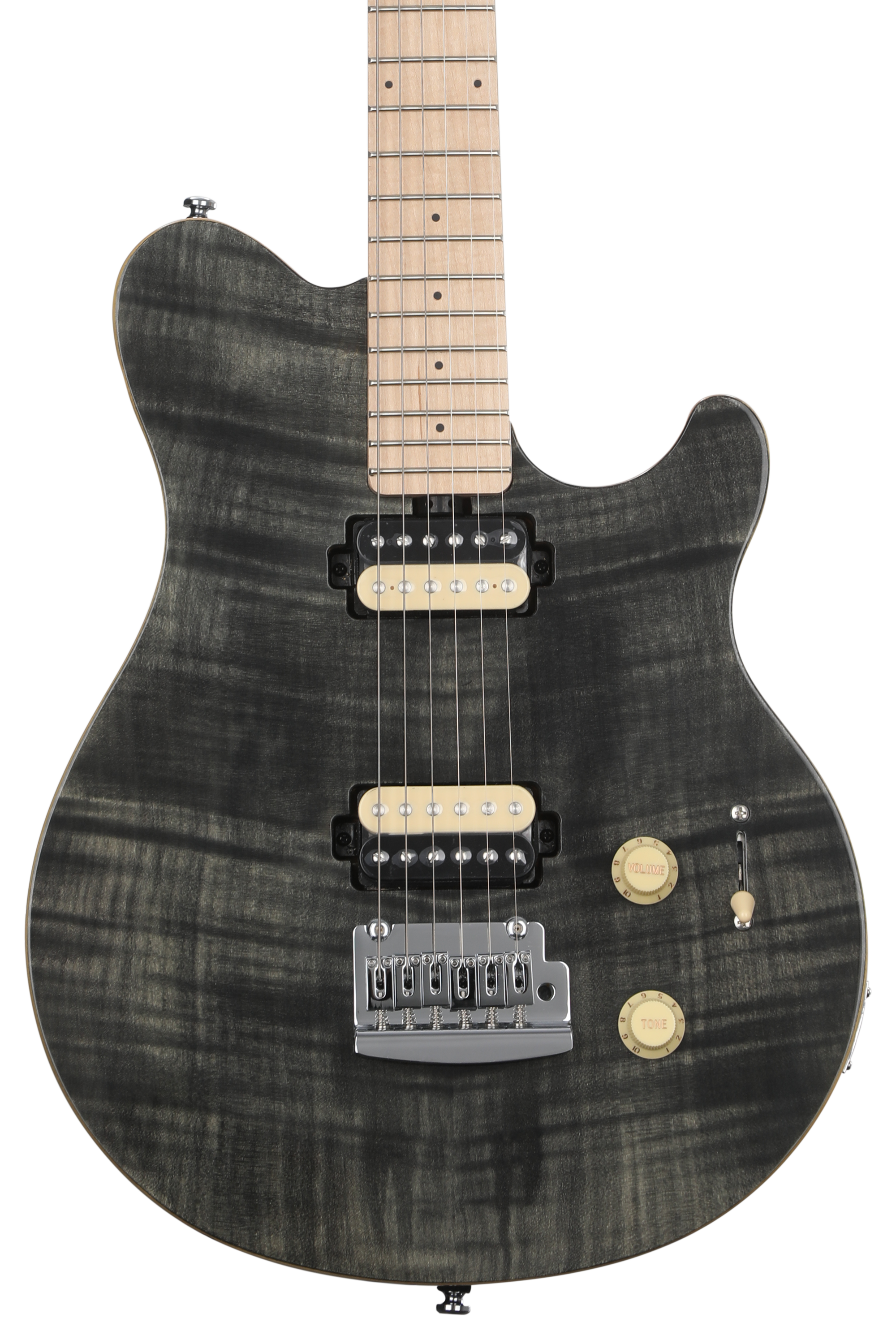 ギター Music Man AXIS Tribute Translucent Black Sterling By Music Man Axis Flame Maple Electric Guitar - Trans