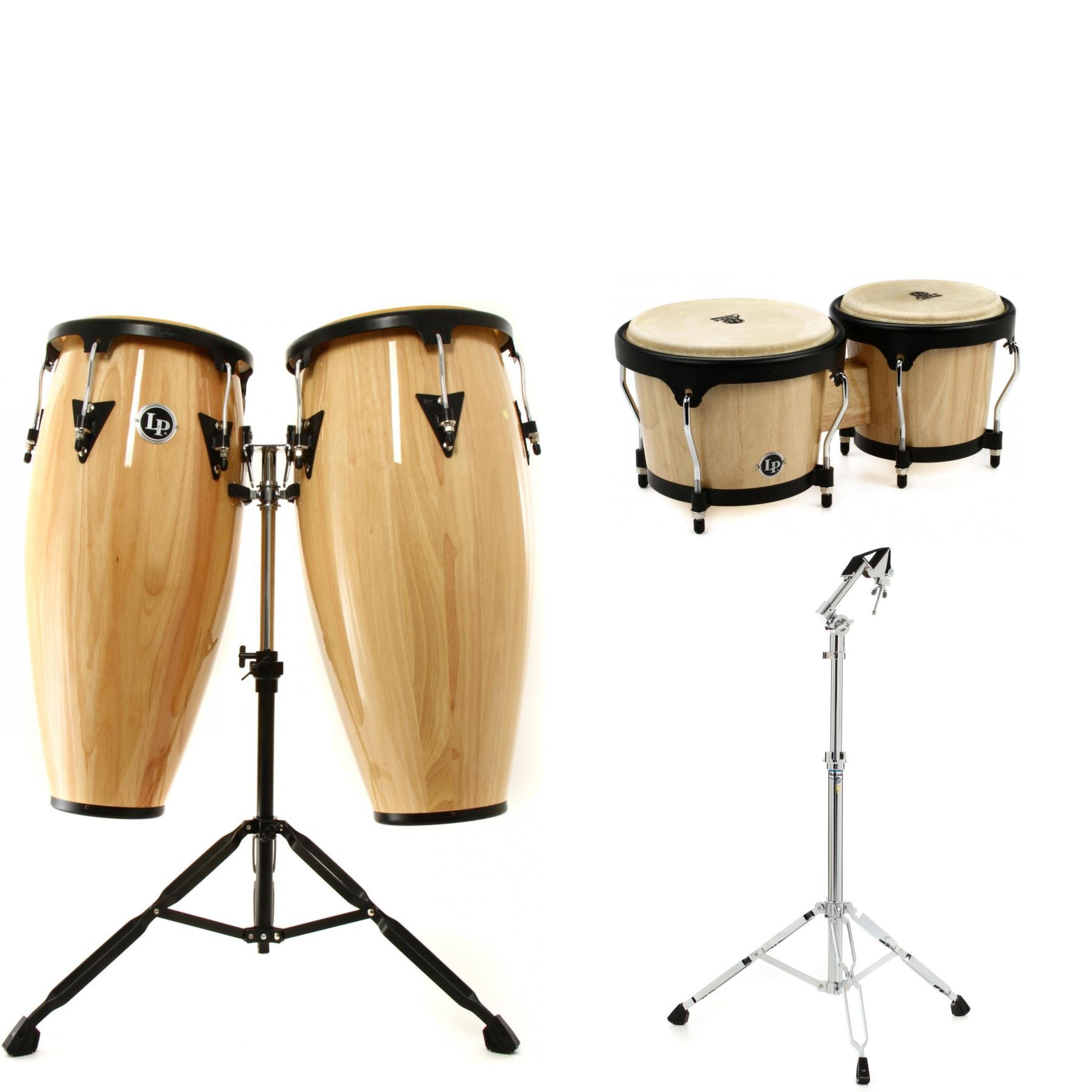 inch　Natural　and　Set　w/　10/11　Latin　Stand　Sweetwater　Conga　Aspire　Percussion　Bongos