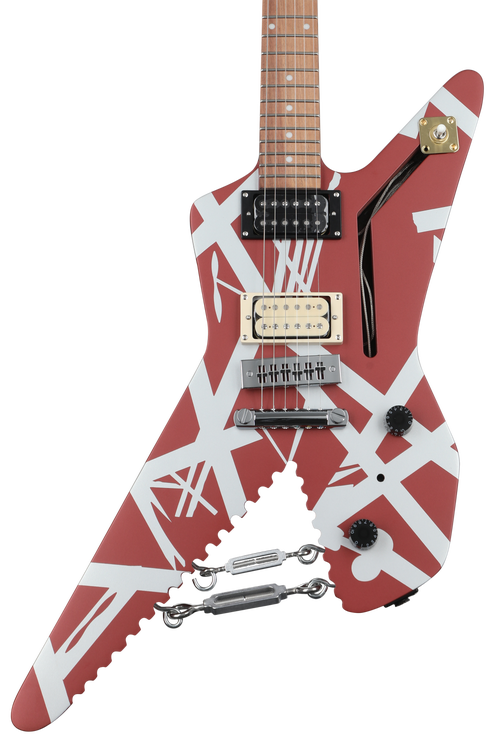 EVH Striped Series Shark Electric Guitar - Burgundy Red with Silver Stripes