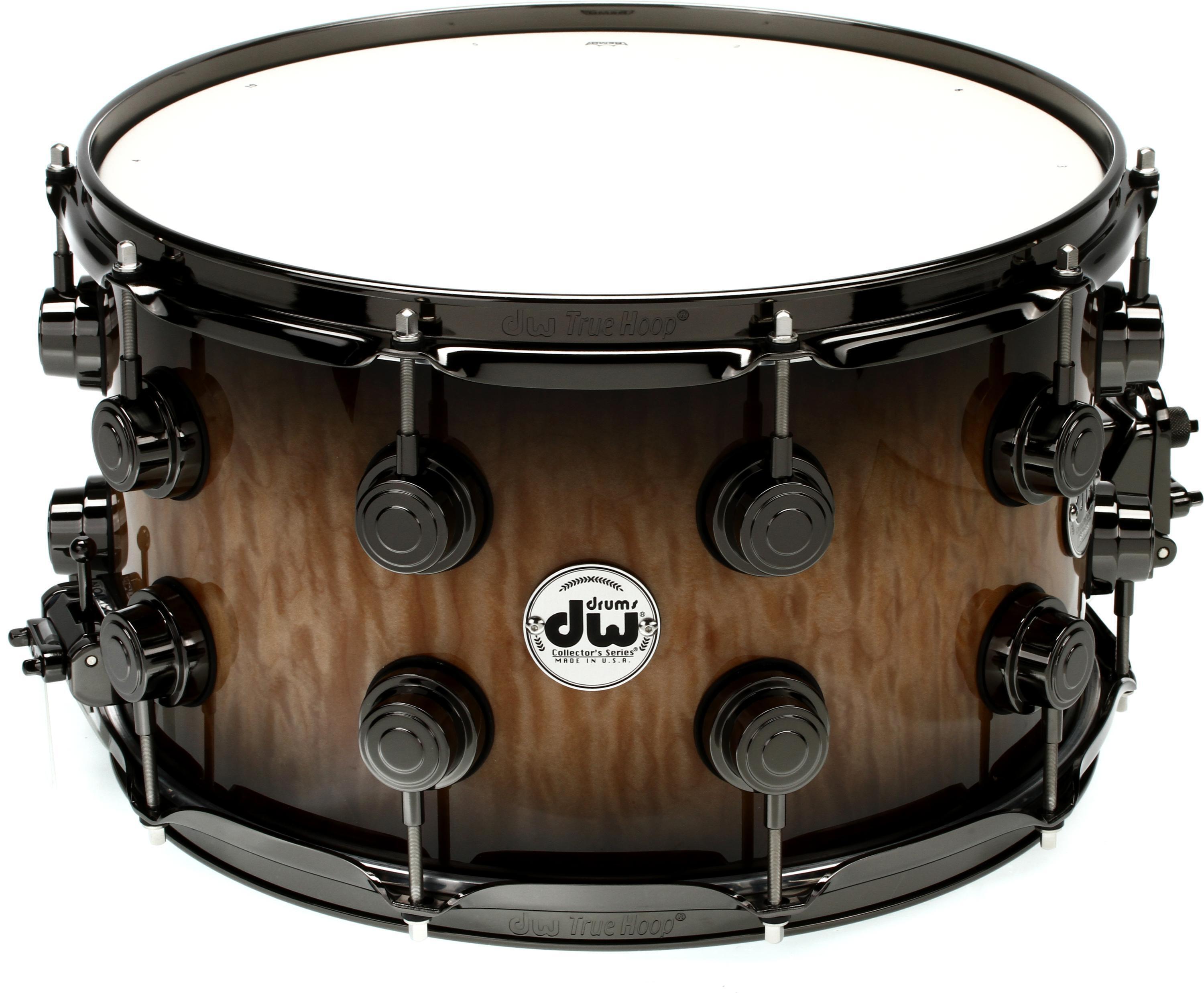 DW Collector's Series Exotic Snare Drum - 8 x 14 inch - Quick Candy Black  Burst over Quilted Maple