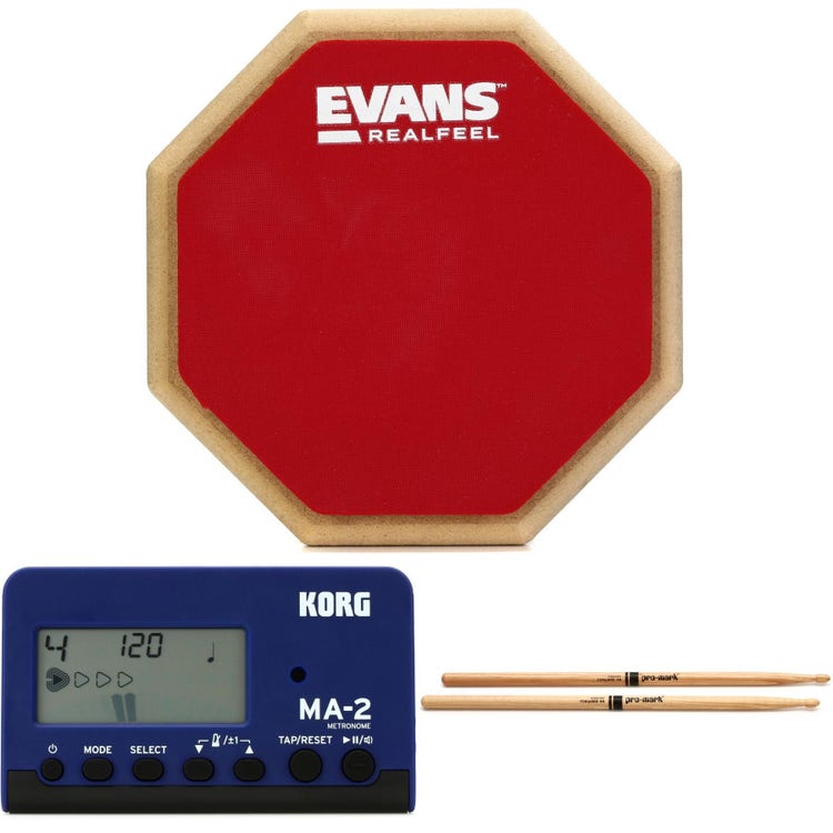 Evans RealFeel 2-sided Practice Drum Pad with Sticks and Metronome -  Sweetwater Exclusive