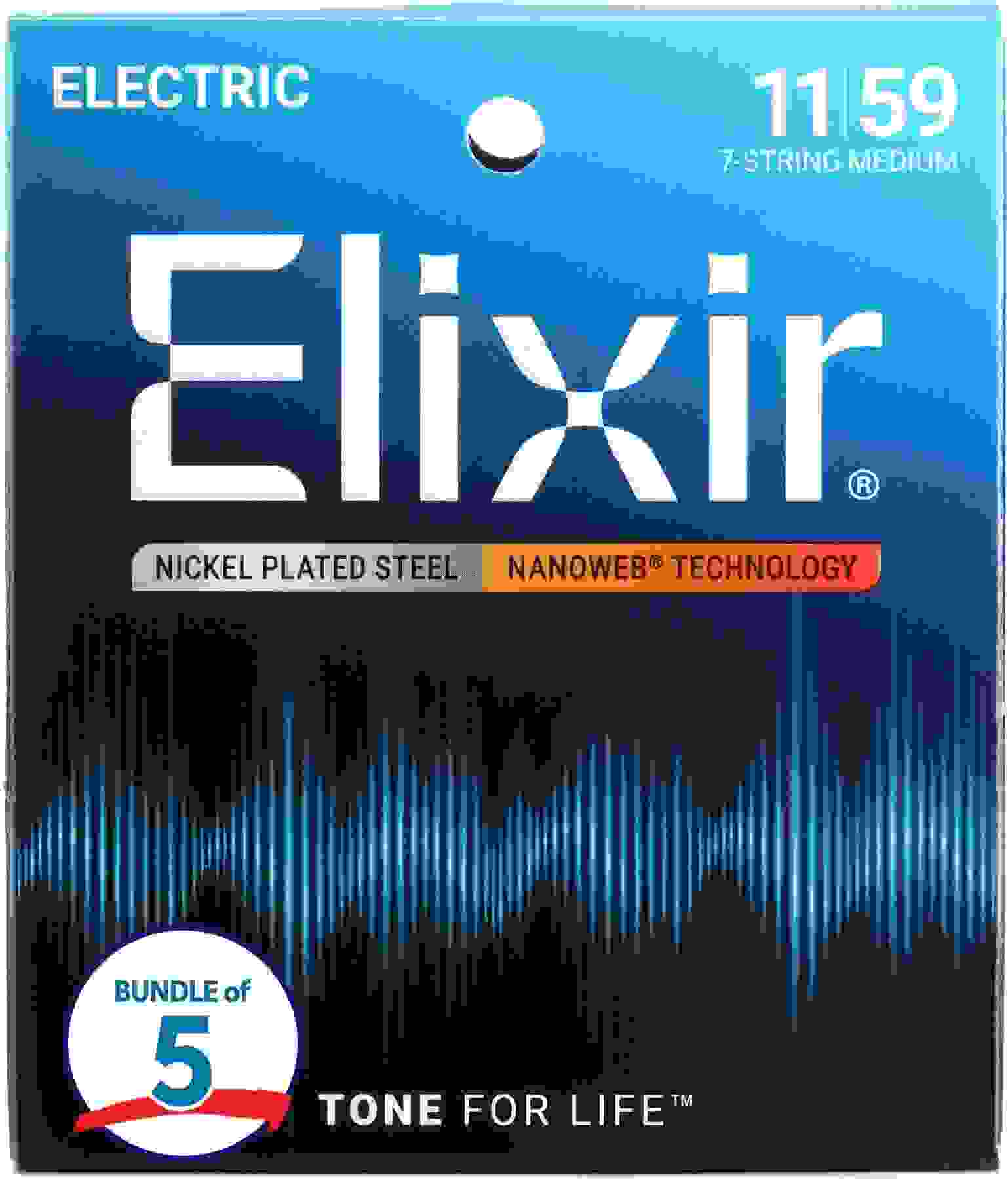 Elixir Strings 12106 Nanoweb Electric Guitar Strings - .011-.059 7-string Medium (5-pack)