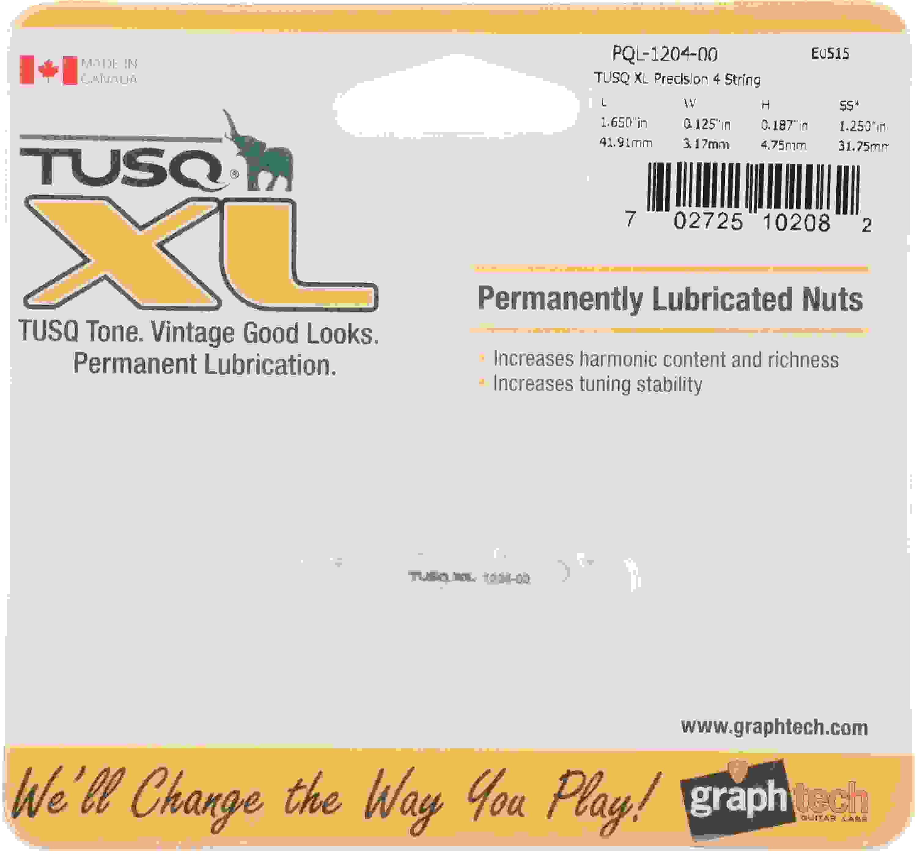 Graph Tech PQL-1204-00 TUSQ XL 4-String P-Bass-style Slotted Nut - 1-21/32-inch Long x 1/8-inch Wide