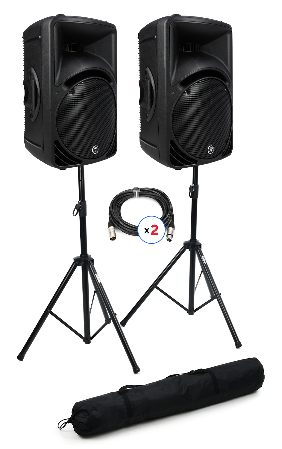 Mackie SRM450 Speaker Pair with Stands and Cables | Sweetwater