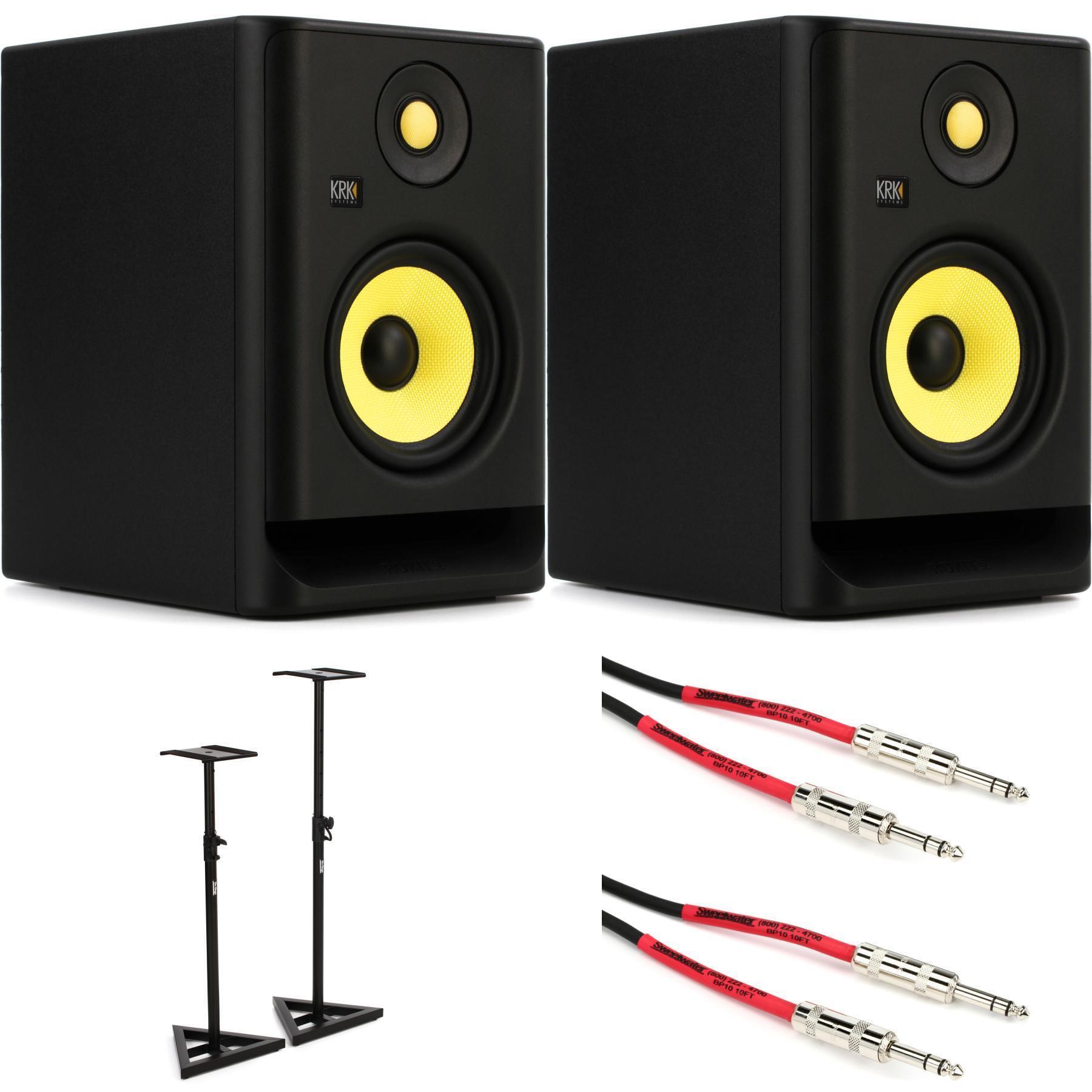 (2) KRK ROKIT RP5 G4 5 Studio Monitor DSP Speakers White Noise  Edition+Mic+Pads